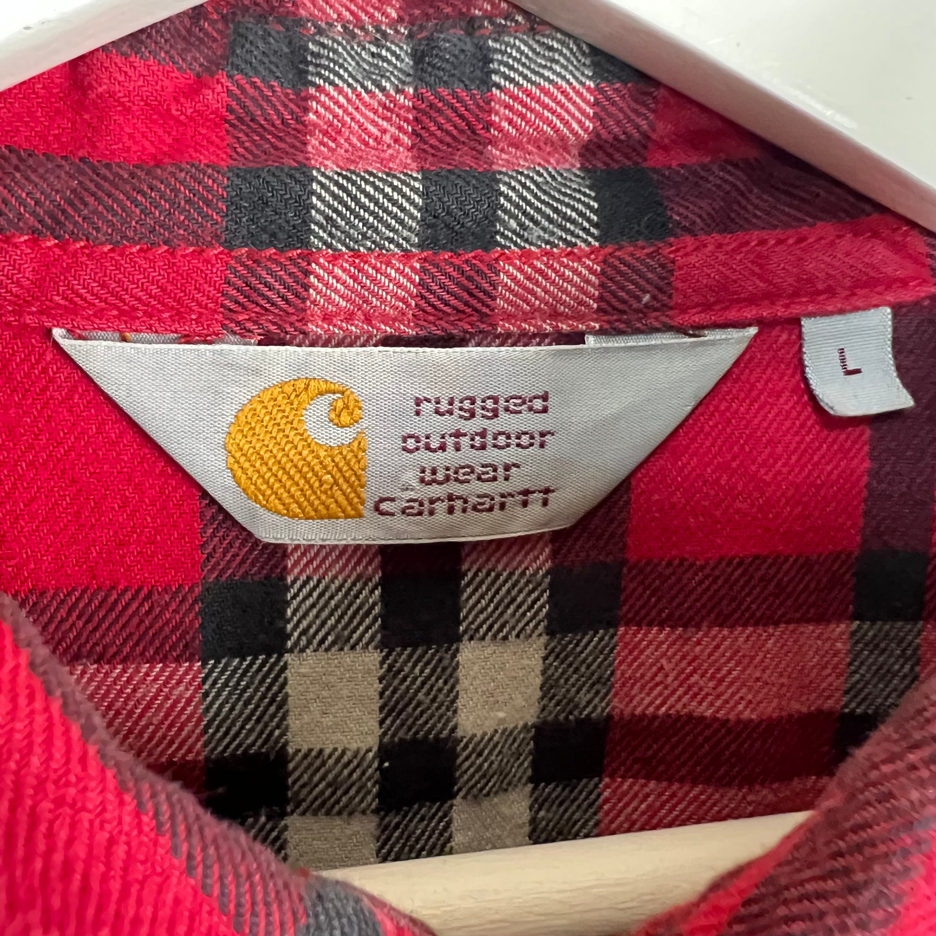 Vintage Carhartt Rugged Wear Long Sleeve Button Up Plaid Red