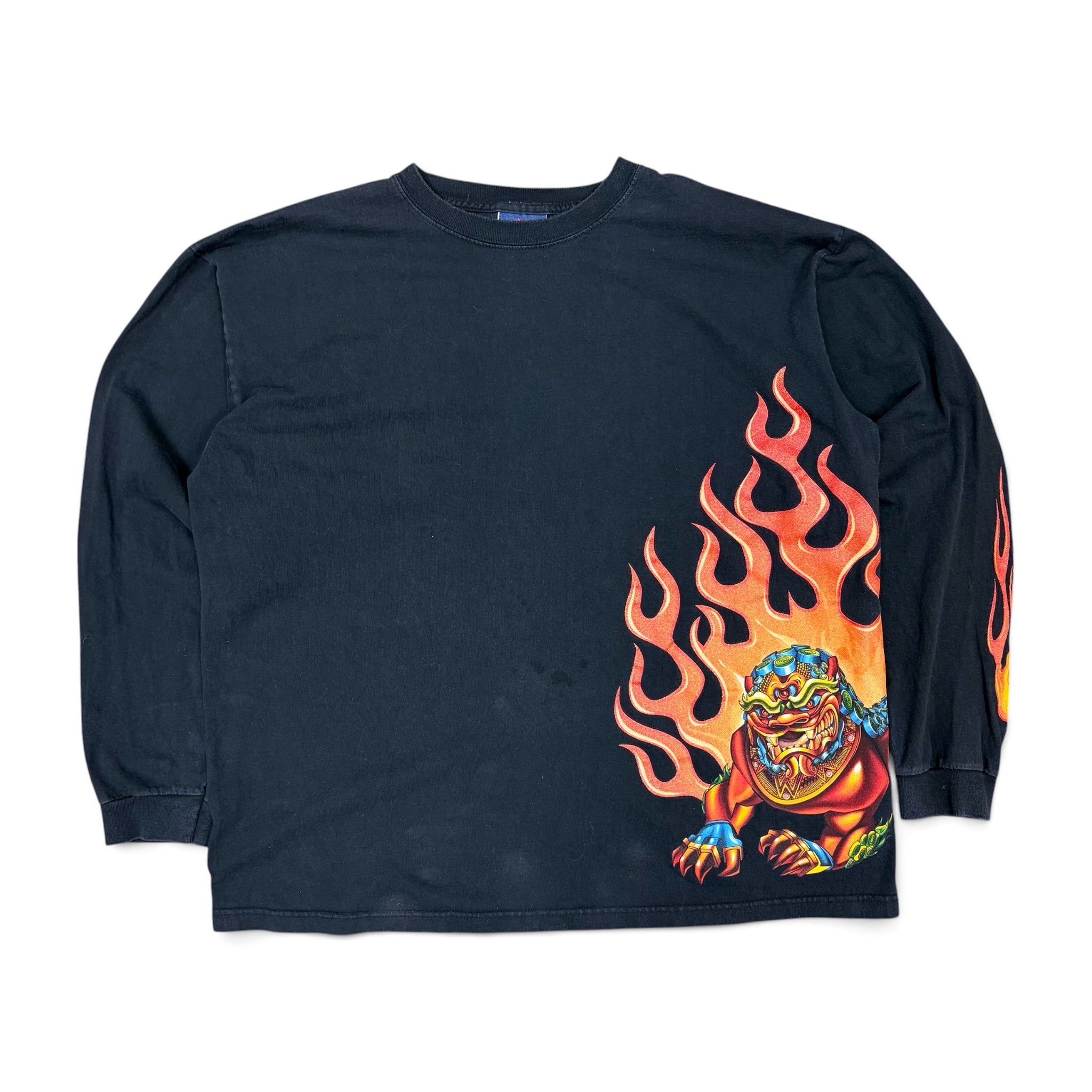 Vintage Y2K JNCO Jeans Dragon Flame Long Sleeve Black