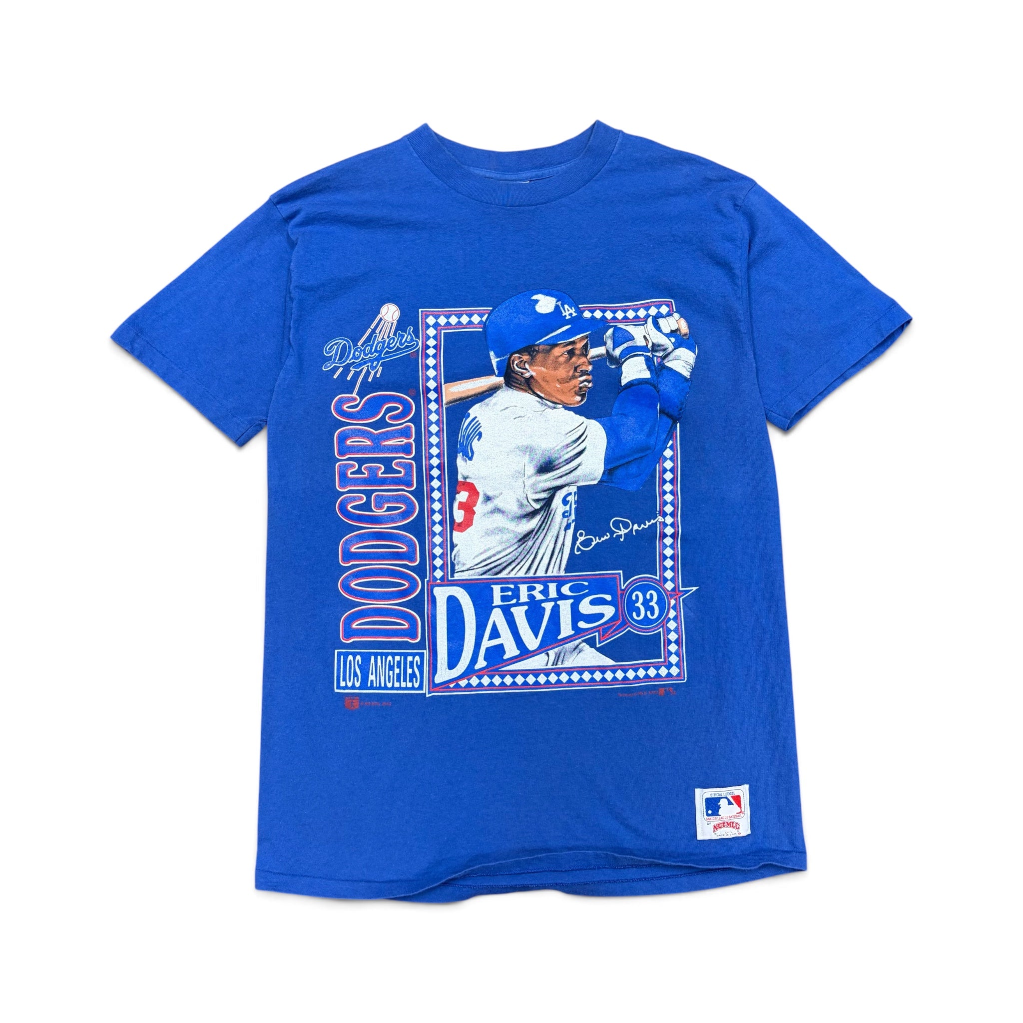 1992 Nutmeg MLB Los Angeles Dodgers Eric Davis Player Stat Tee Royal Blue