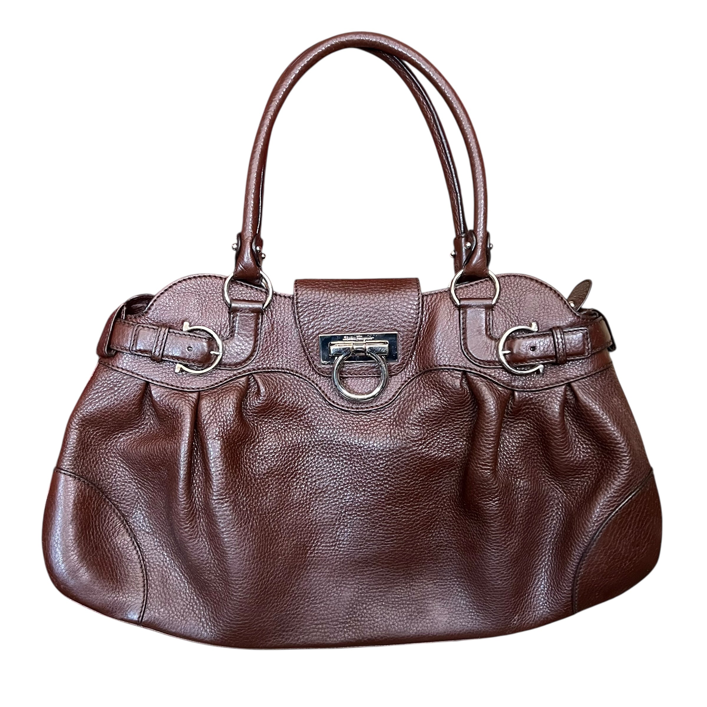 Salvatore Ferragamo Gancini Shoulder Satchel Brown