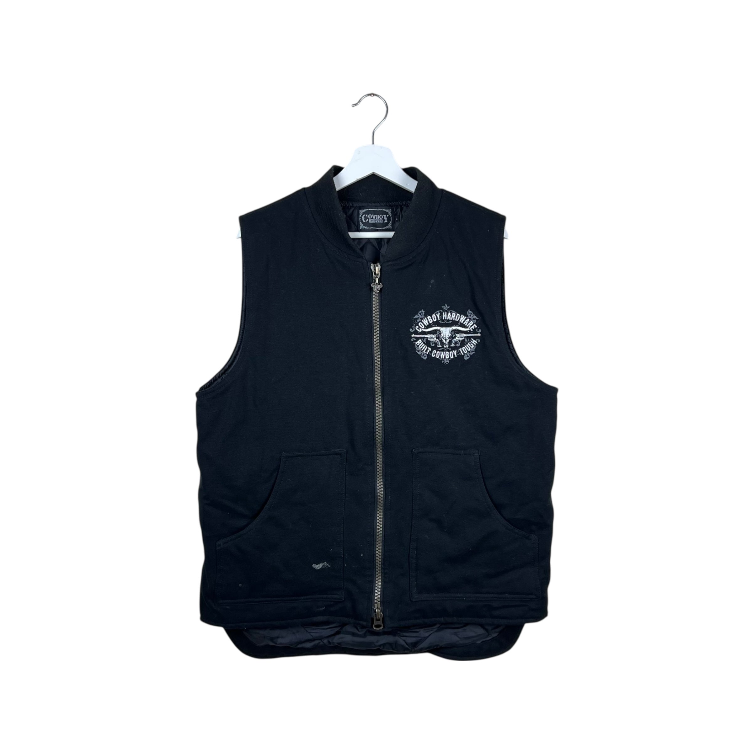 Vintage Cowboy Hardware Embroidered Logo Canvas Vest Black