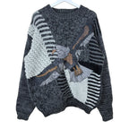 Vintage Nordic Eagle Embroidered Knit Black/Grey