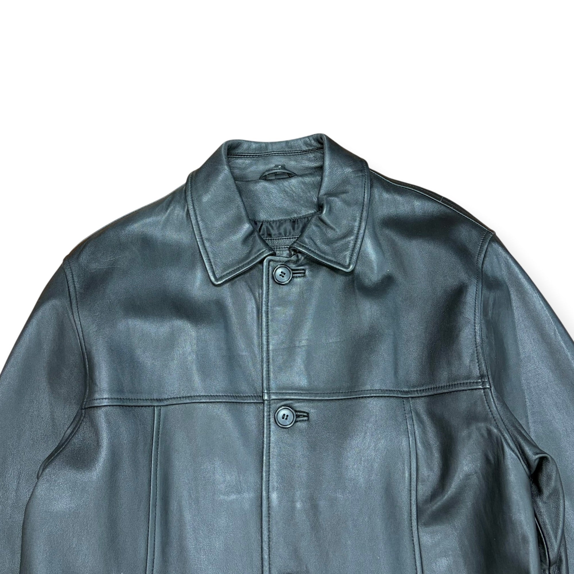 Vintage Mantles Button Up Leather Long Coat Black
