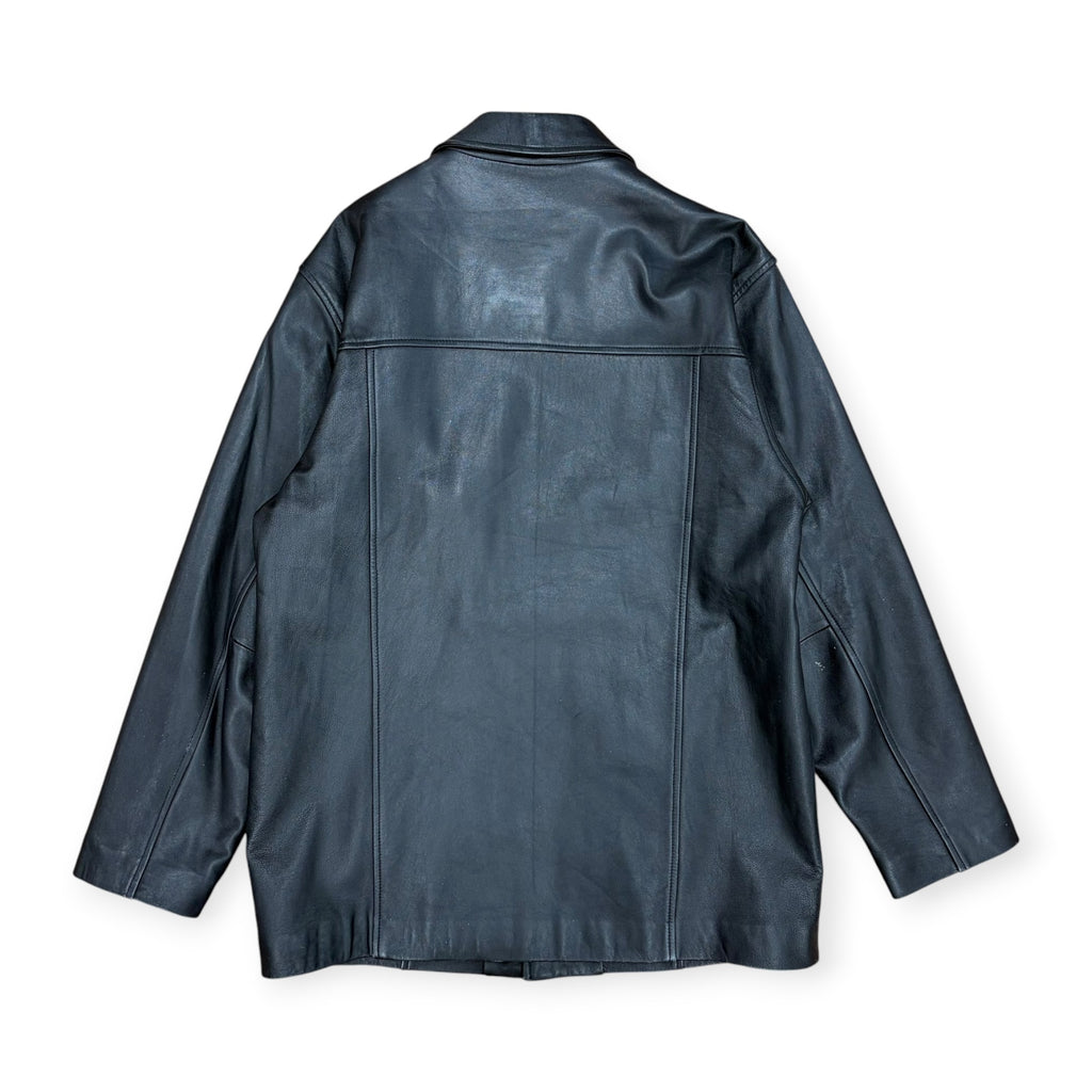 Vintage Mantles Button Up Leather Long Coat Black