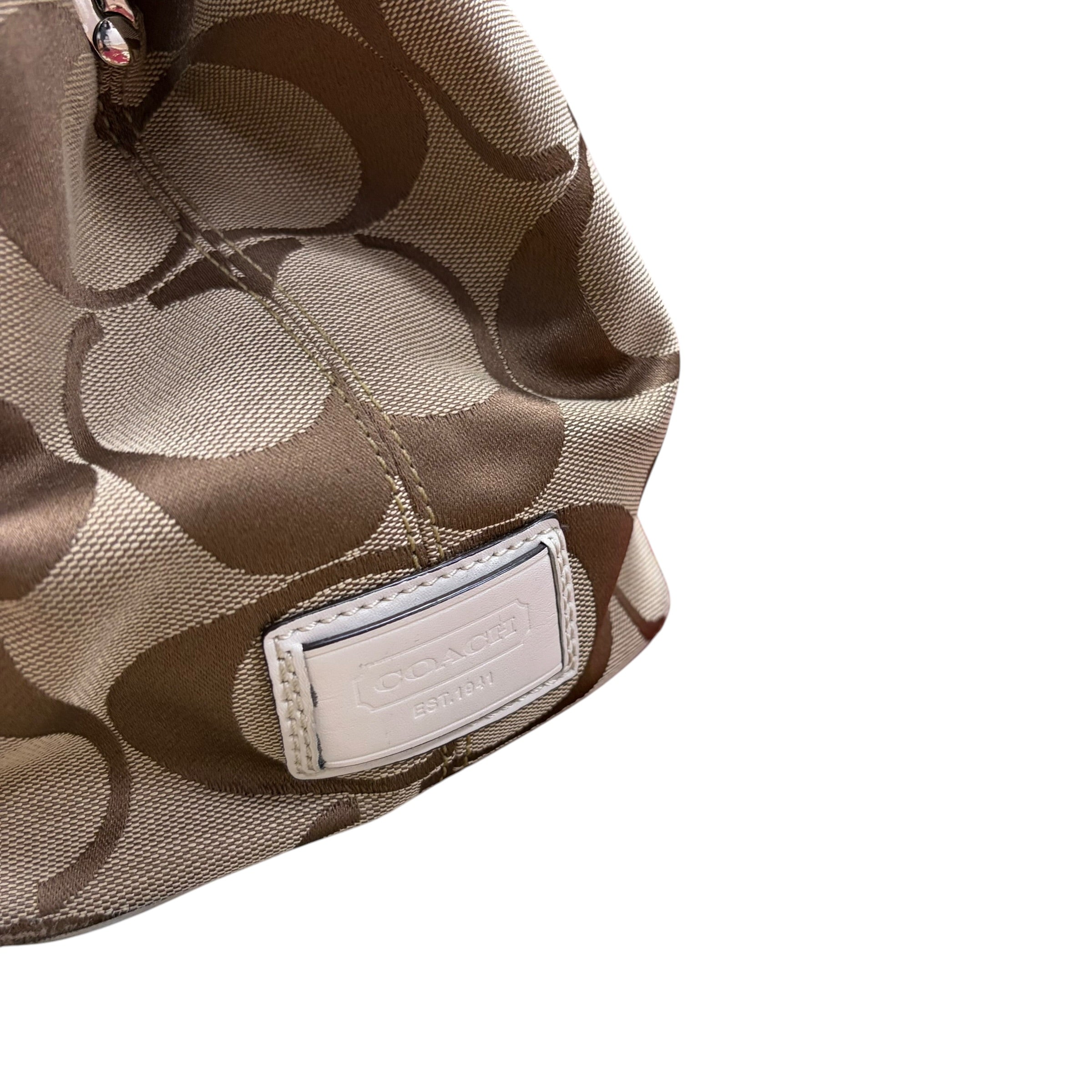 Vintage Coach Signature Kiss Lock Tote Bag Tan