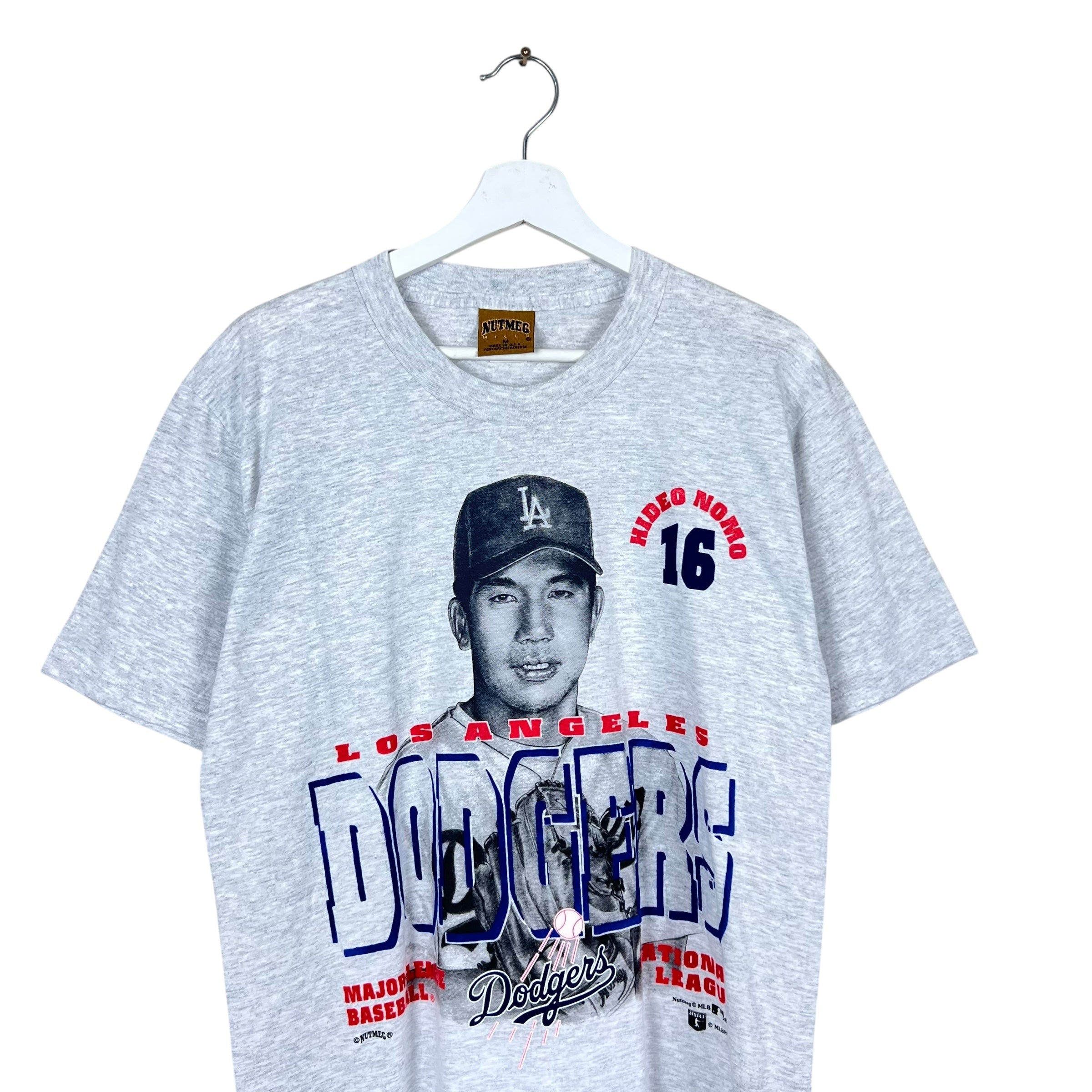 1995 Nutmeg MLB Los Angeles Dodgers Hideo Nomo Player Tee Grey