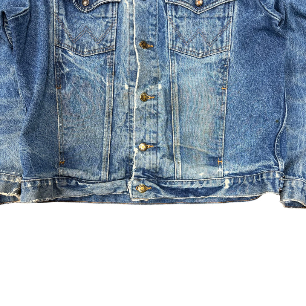 Vintage Wrangler Western Heavy Distressed Jean Jacket Light Wash