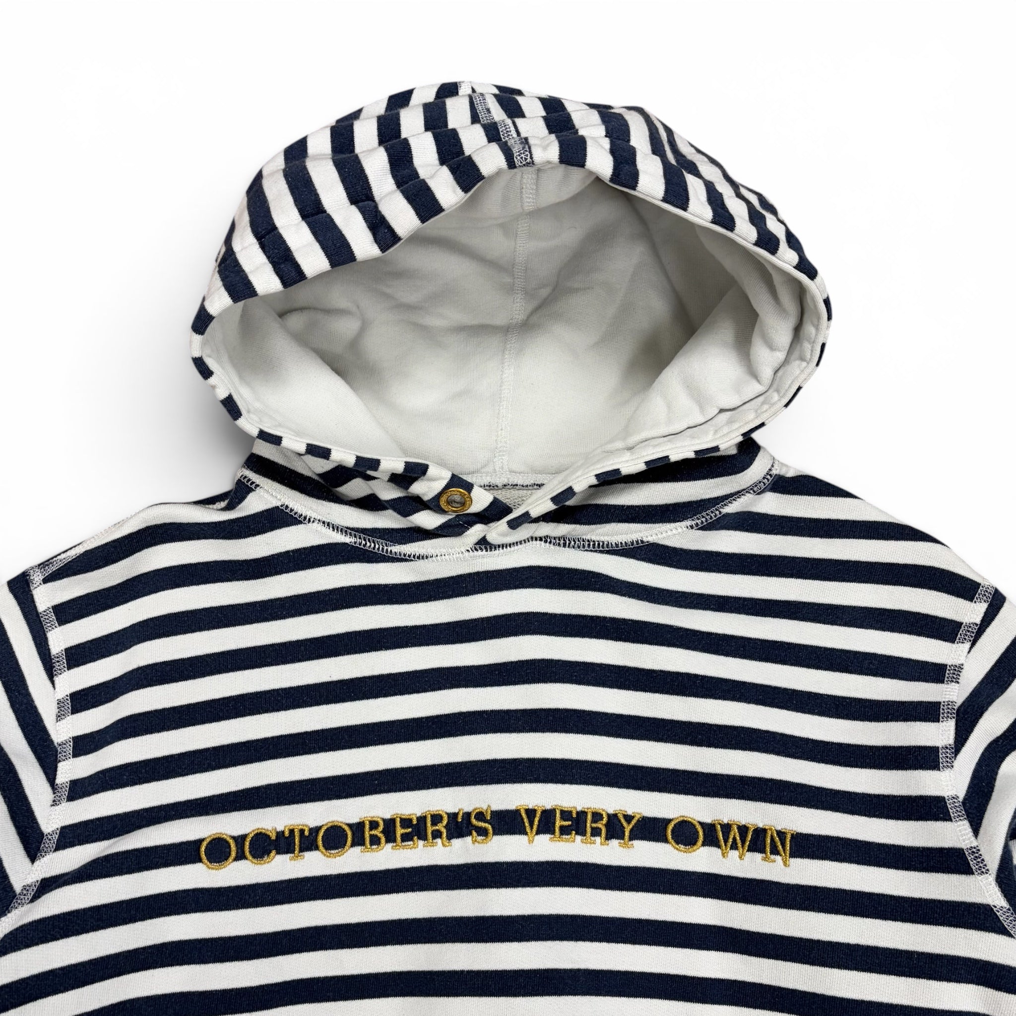 OVO Gold Embroidered Logo Stripe Hoodie White/Navy