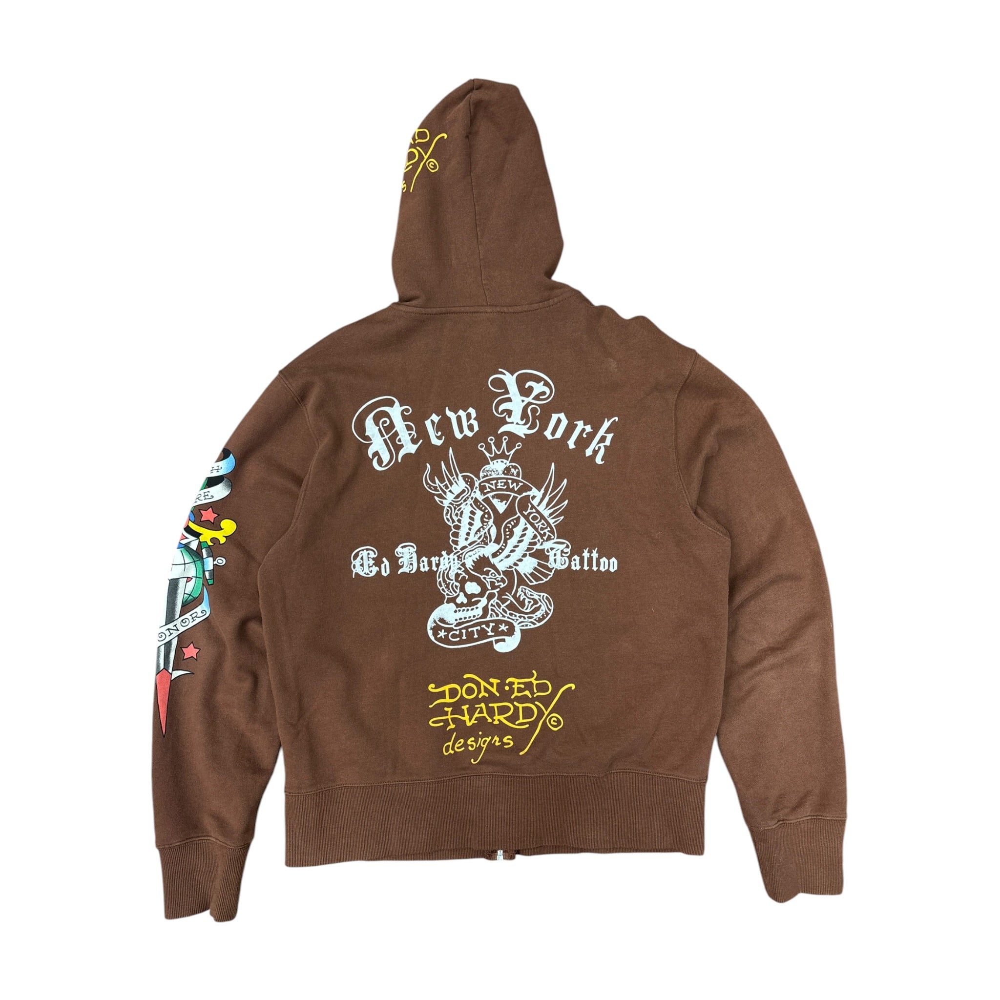 Vintage Ed Hardy New York Embroidered Hoodie Brown