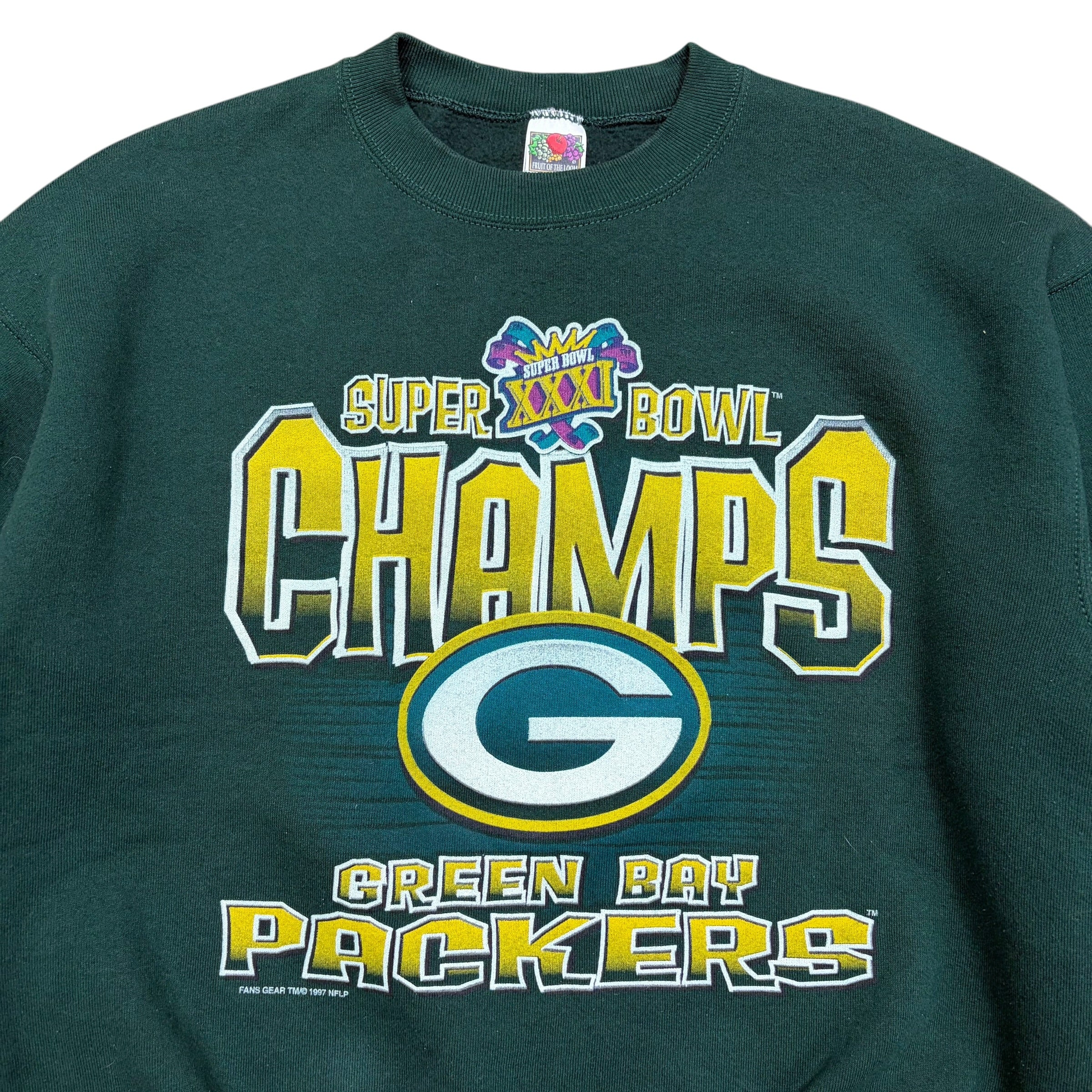 1997 Fans Gear NFL Green Bay Packers Super Bowl Champs Crewneck Green
