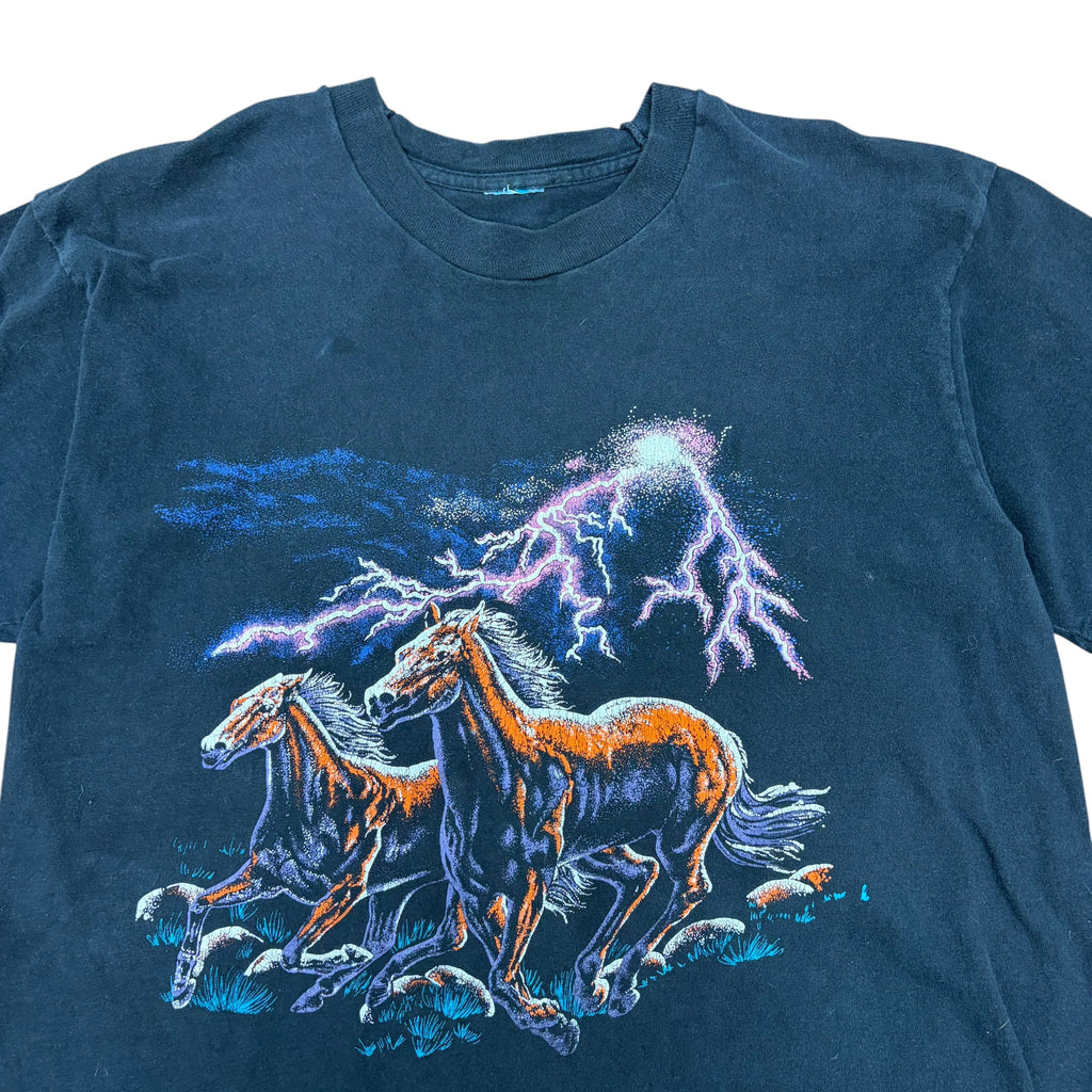 Vintage Nature Horses In Lightning Tee Black