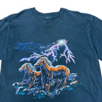 Vintage Nature Horses In Lightning Tee Black