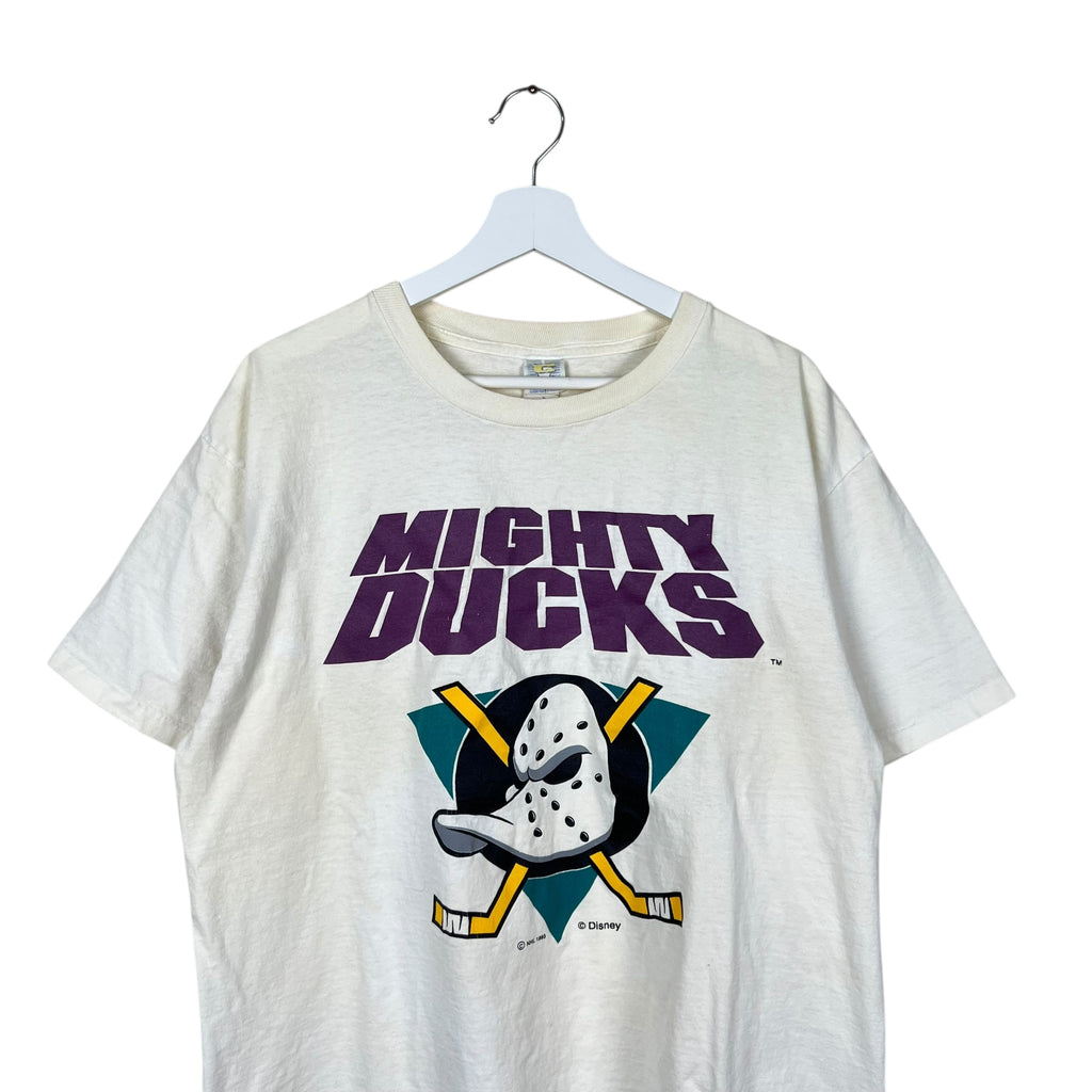 1993 Competitor NHL Mighty Ducks Logo Tee Cream White