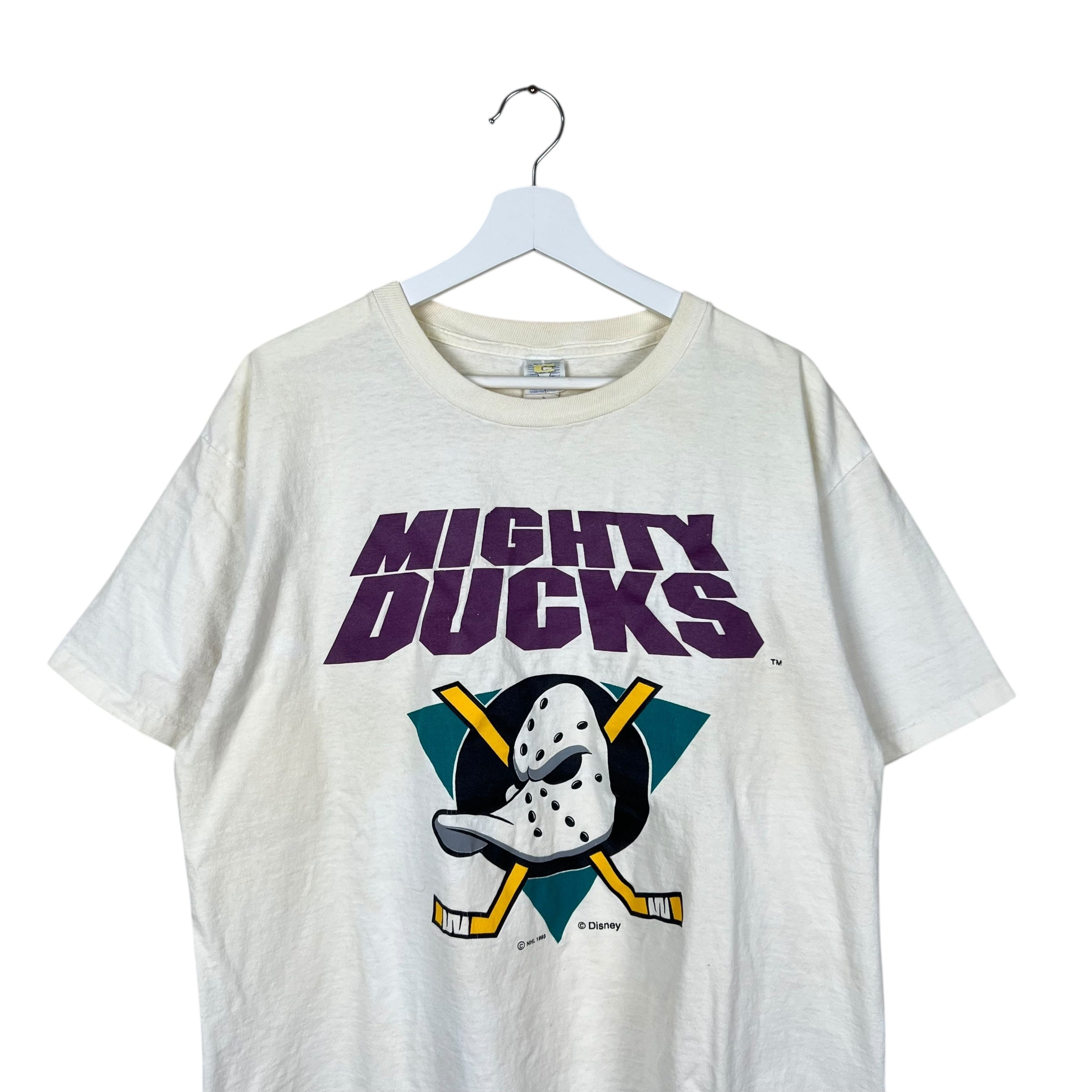 1993 Competitor NHL Mighty Ducks Logo Tee Cream White