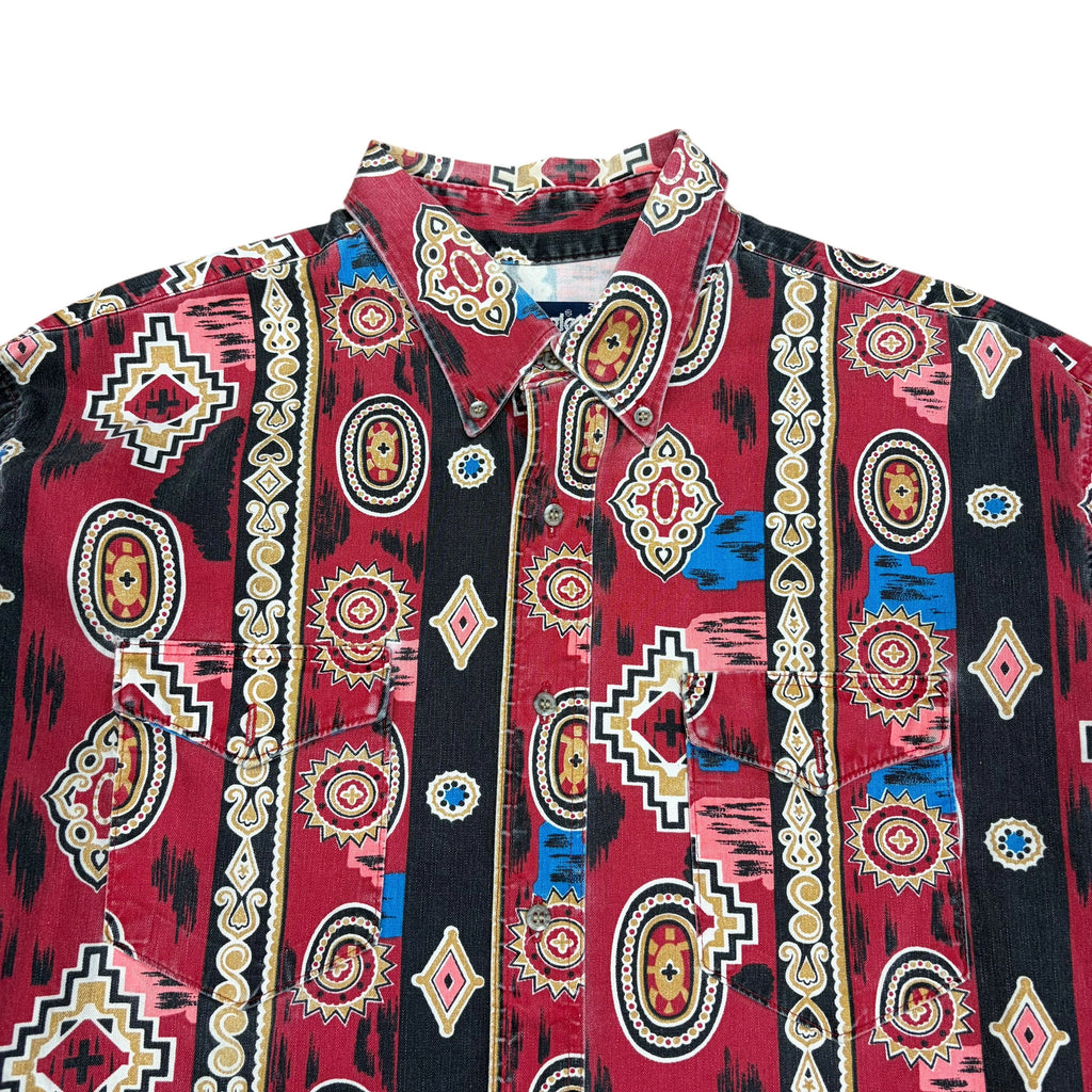 Vintage Wrangler Brushpopper Cowboy Fit Multi Patterned Western Pearl Snap