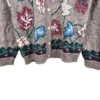 Vintage Christopher & Banks Hand Embroidered Leaves Button Up Cardigan Brown