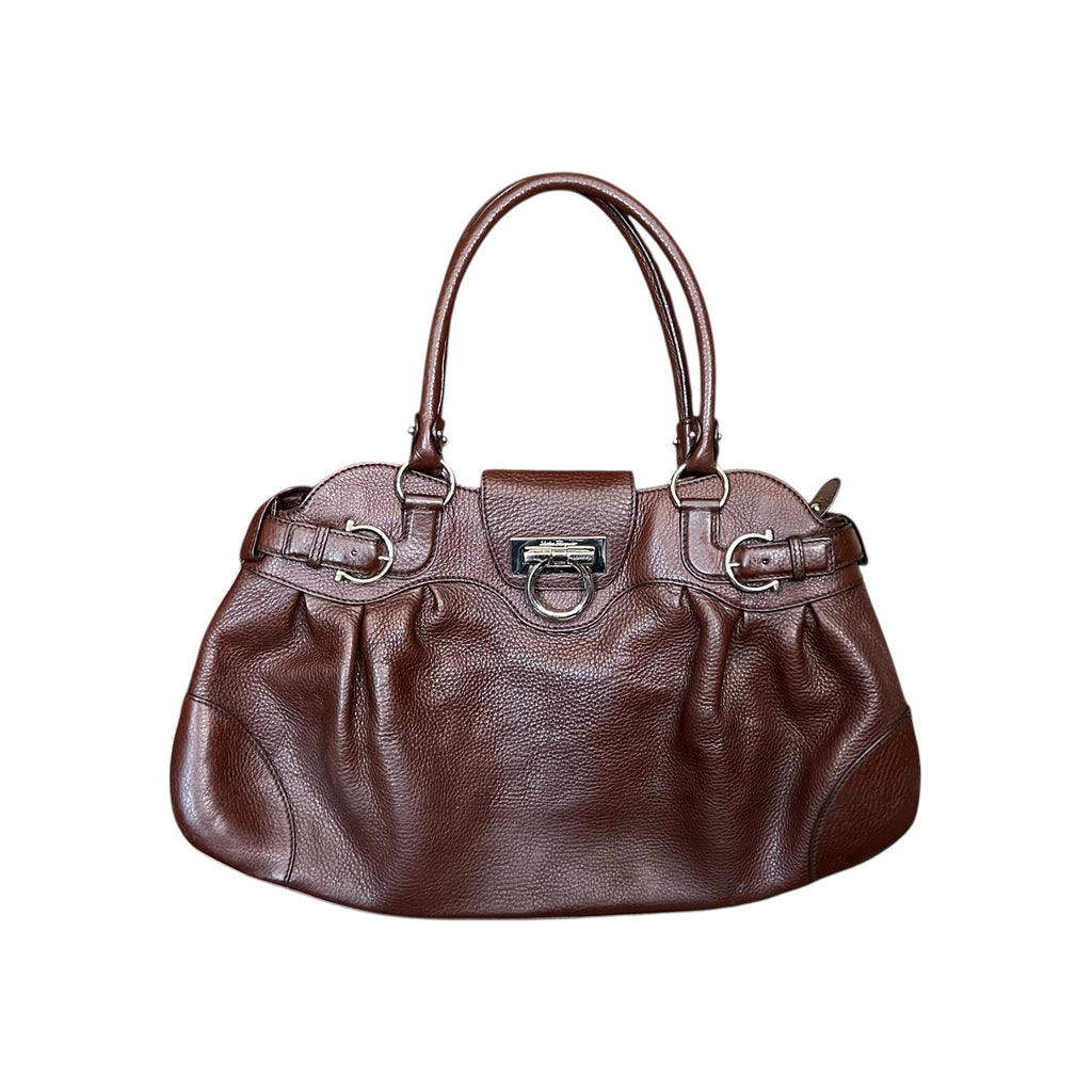 Salvatore Ferragamo Gancini Shoulder Satchel Brown
