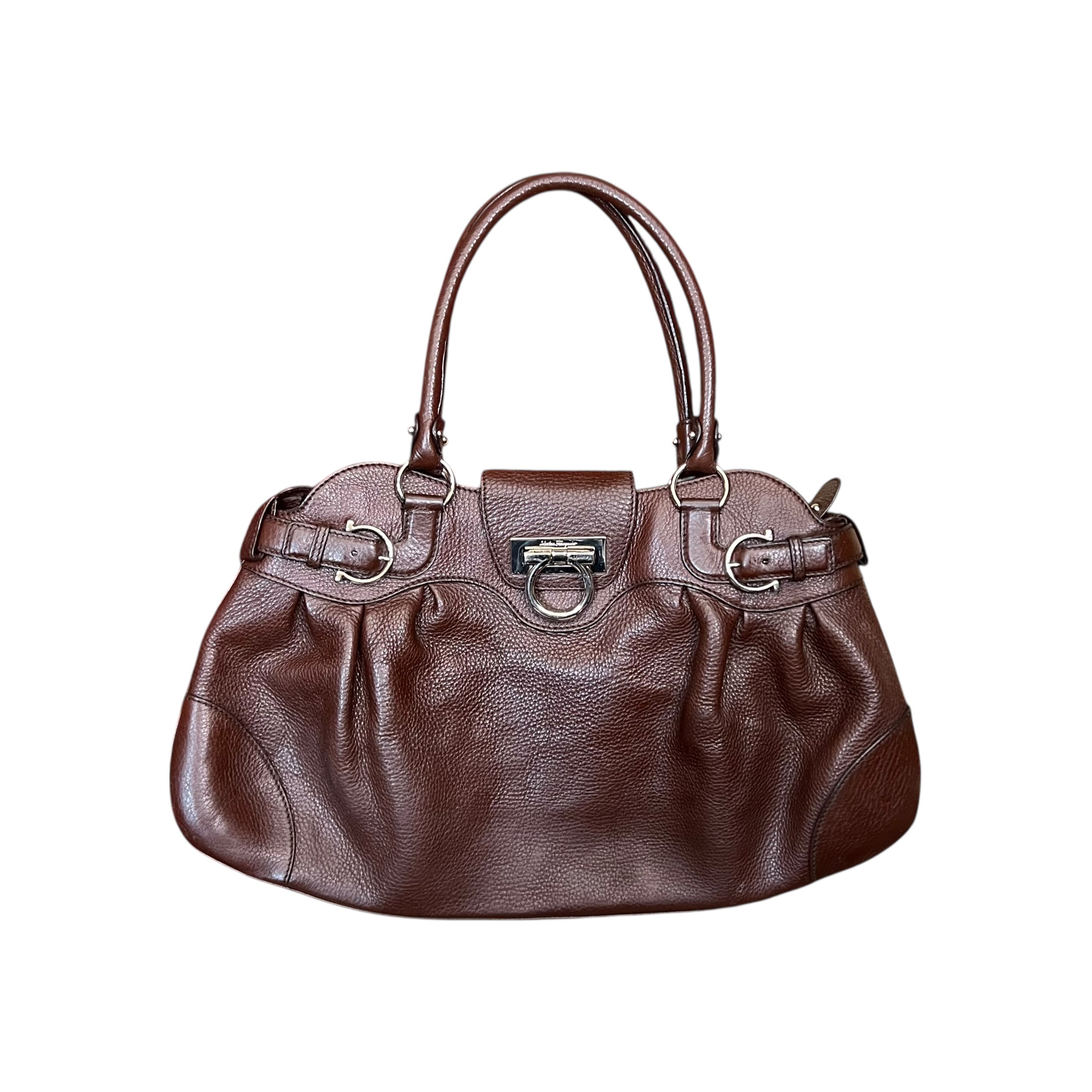 Salvatore Ferragamo Gancini Shoulder Satchel Brown