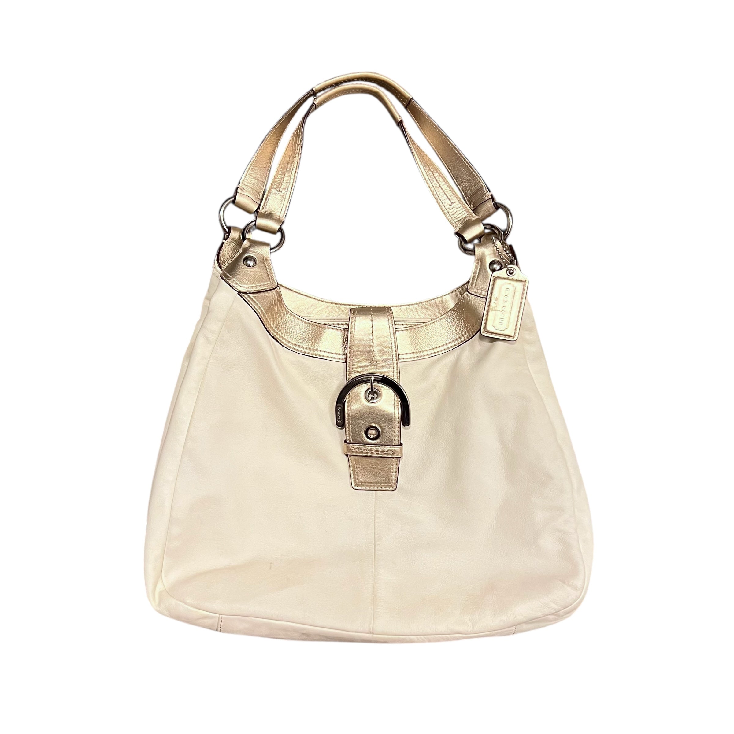 Coach Soho Lynn Hobo Gold Leather Bag Ivory White