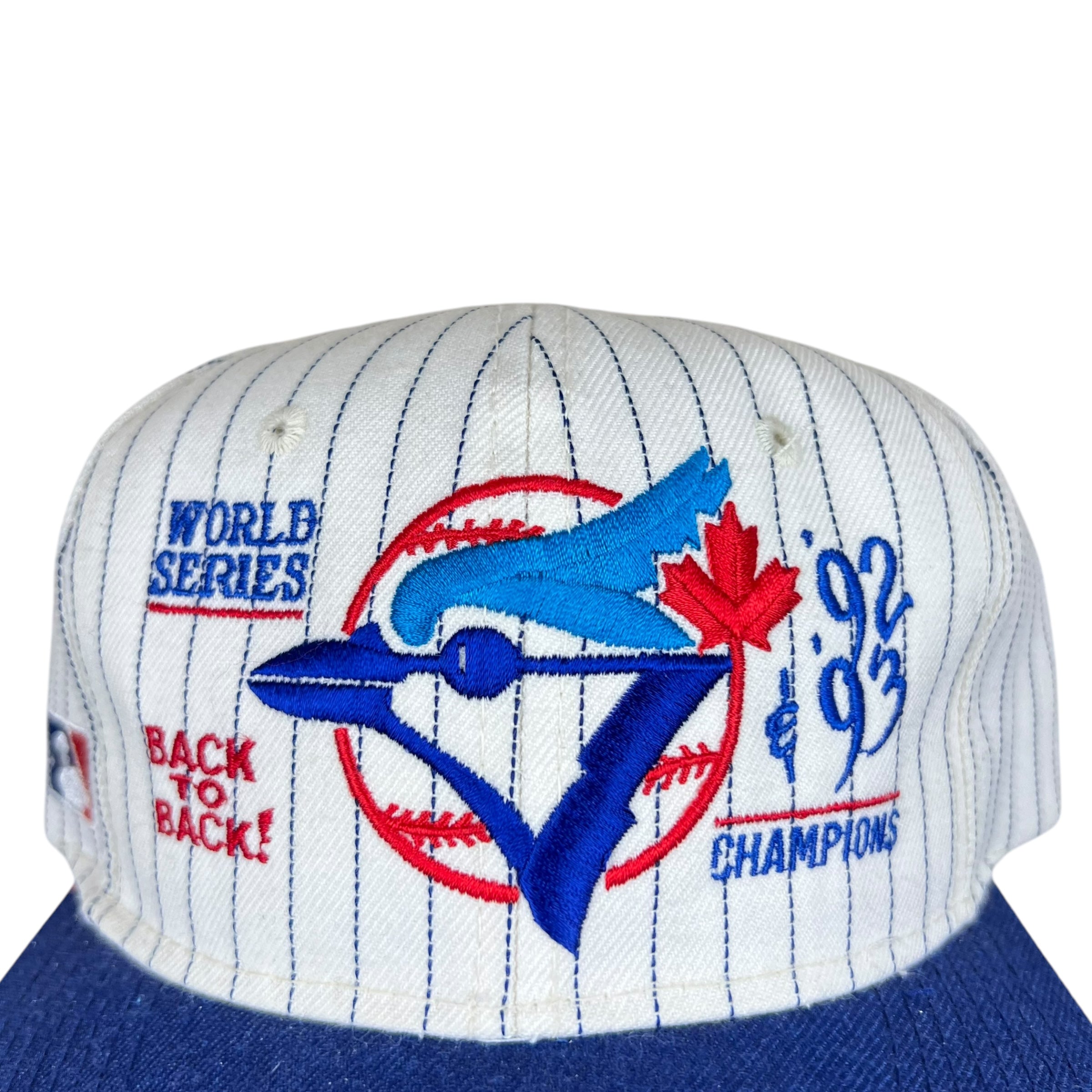 Vintage Sports Specialties Toronto Blue Jays World Series “Back To Back!” Champions Pinstripe SnapBack