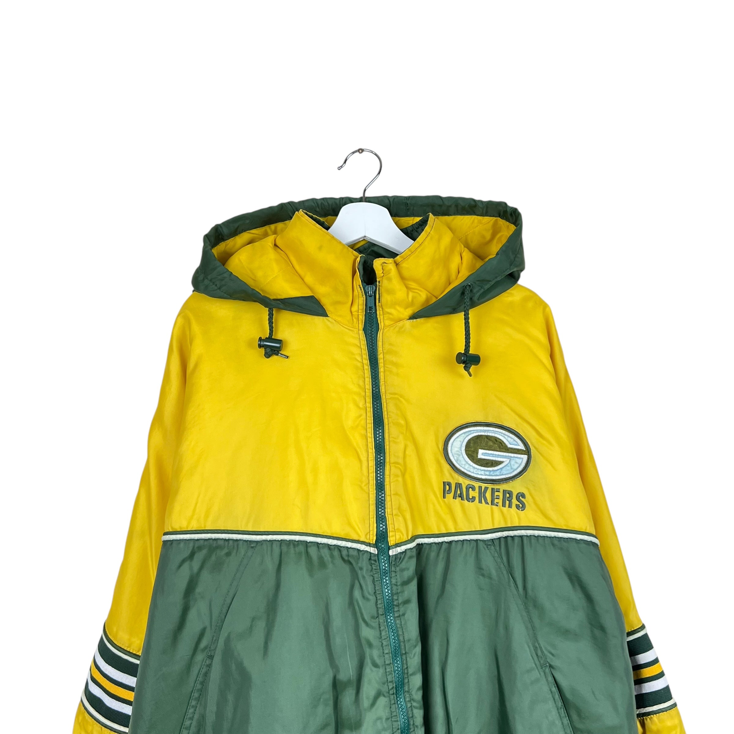 Vintage Game Day Green Bay Packers Hooded Puffer Jacket Yellow/Green