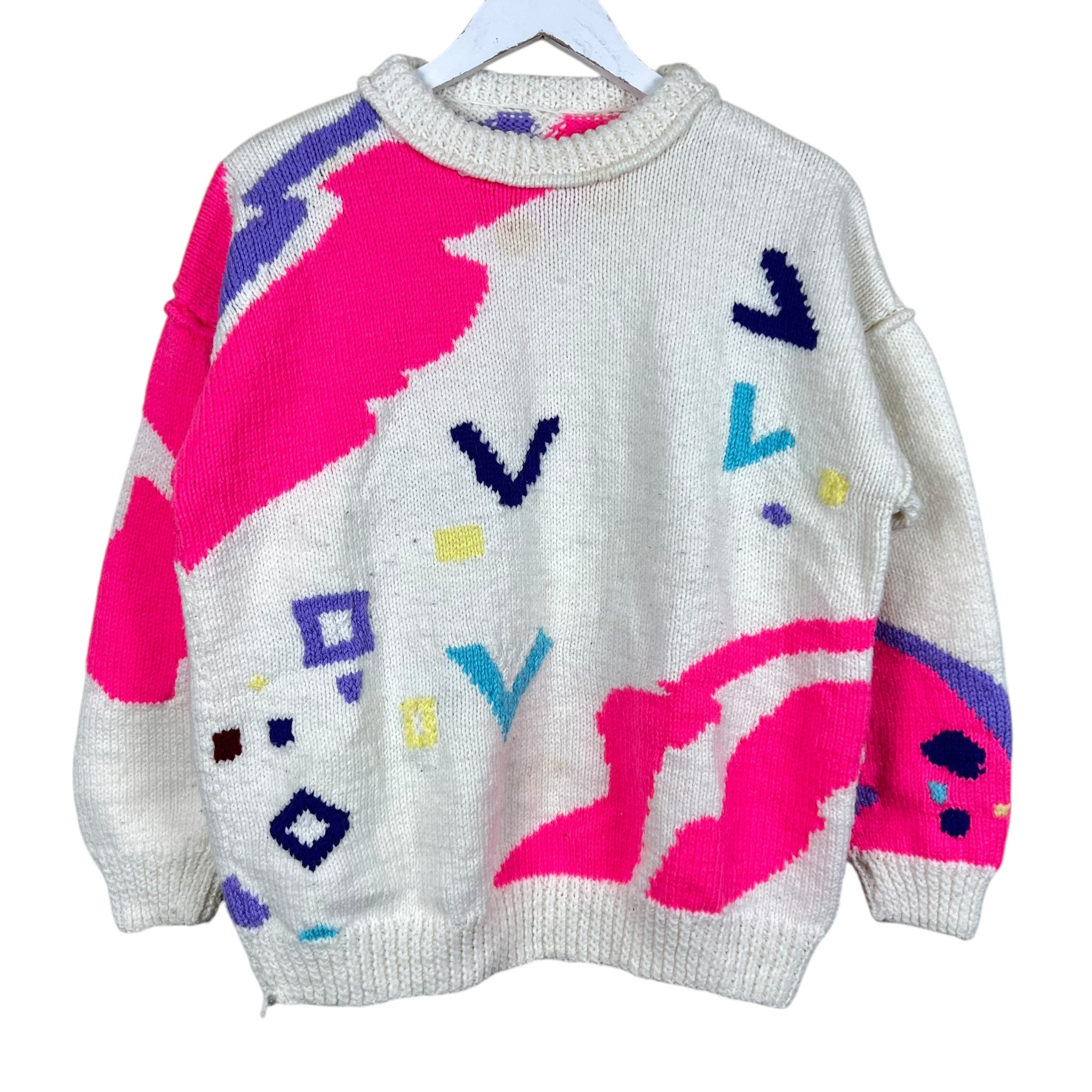 Vintage Women’s Multi Pattern Knit Cream White/Pink