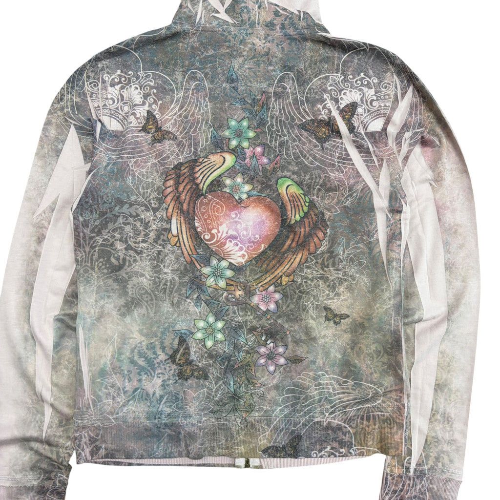 Vintage Women’s Y2K Bedazzled Heart Graphic Full Zip Hoodie Pink