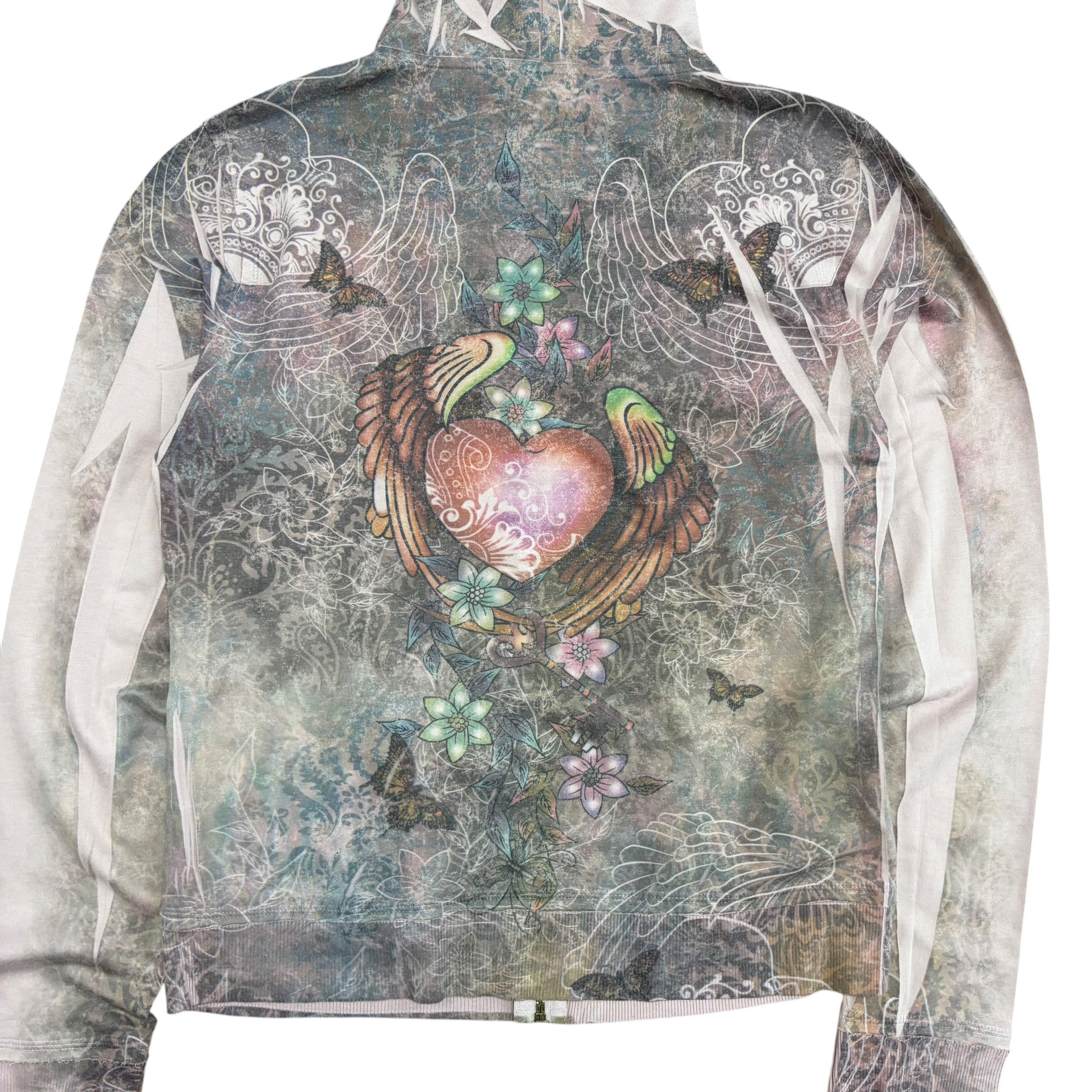 Vintage Women’s Y2K Bedazzled Heart Graphic Full Zip Hoodie Pink