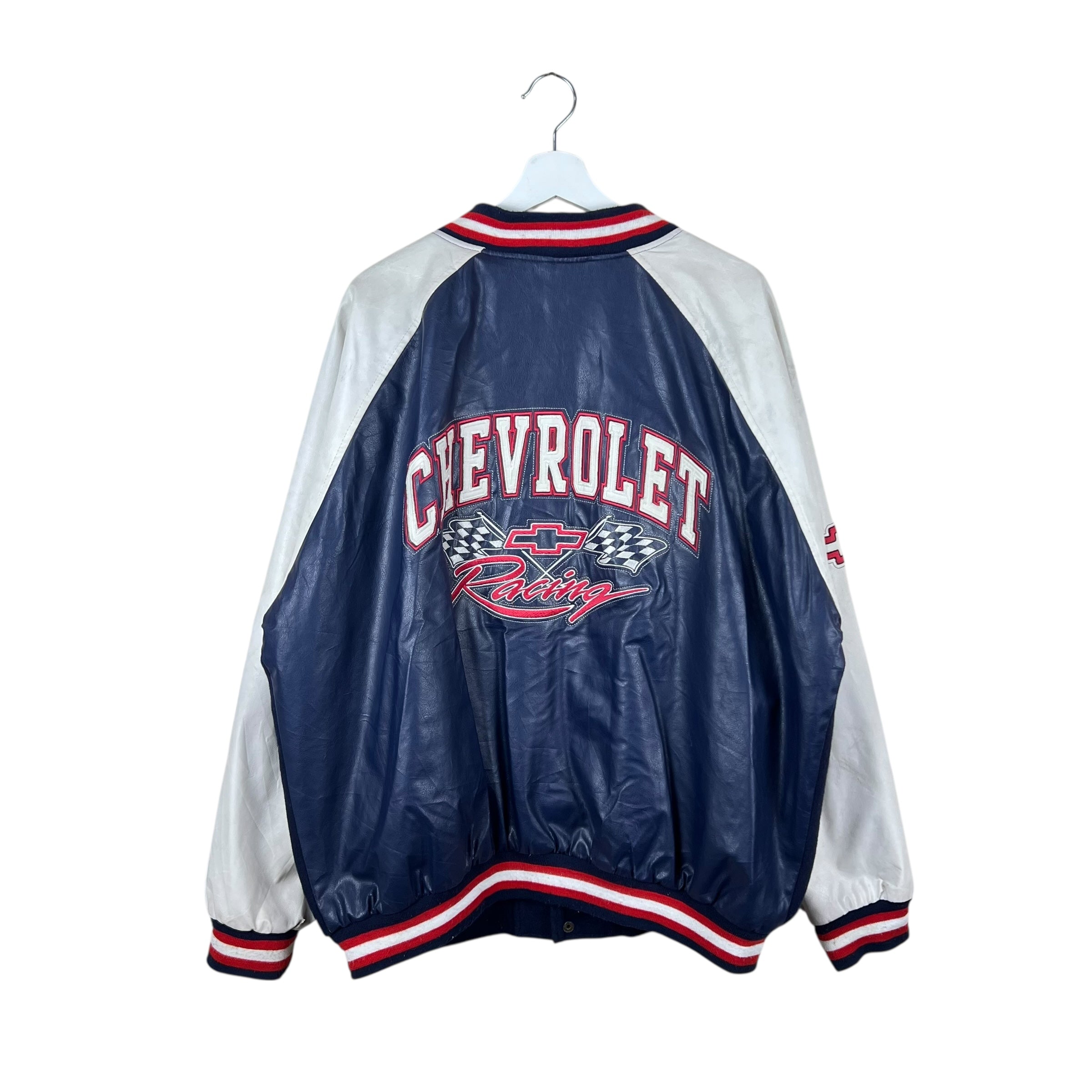 Vintage Steve & Barry’s Chevrolet Racing Varsity Leather Jacket Navy