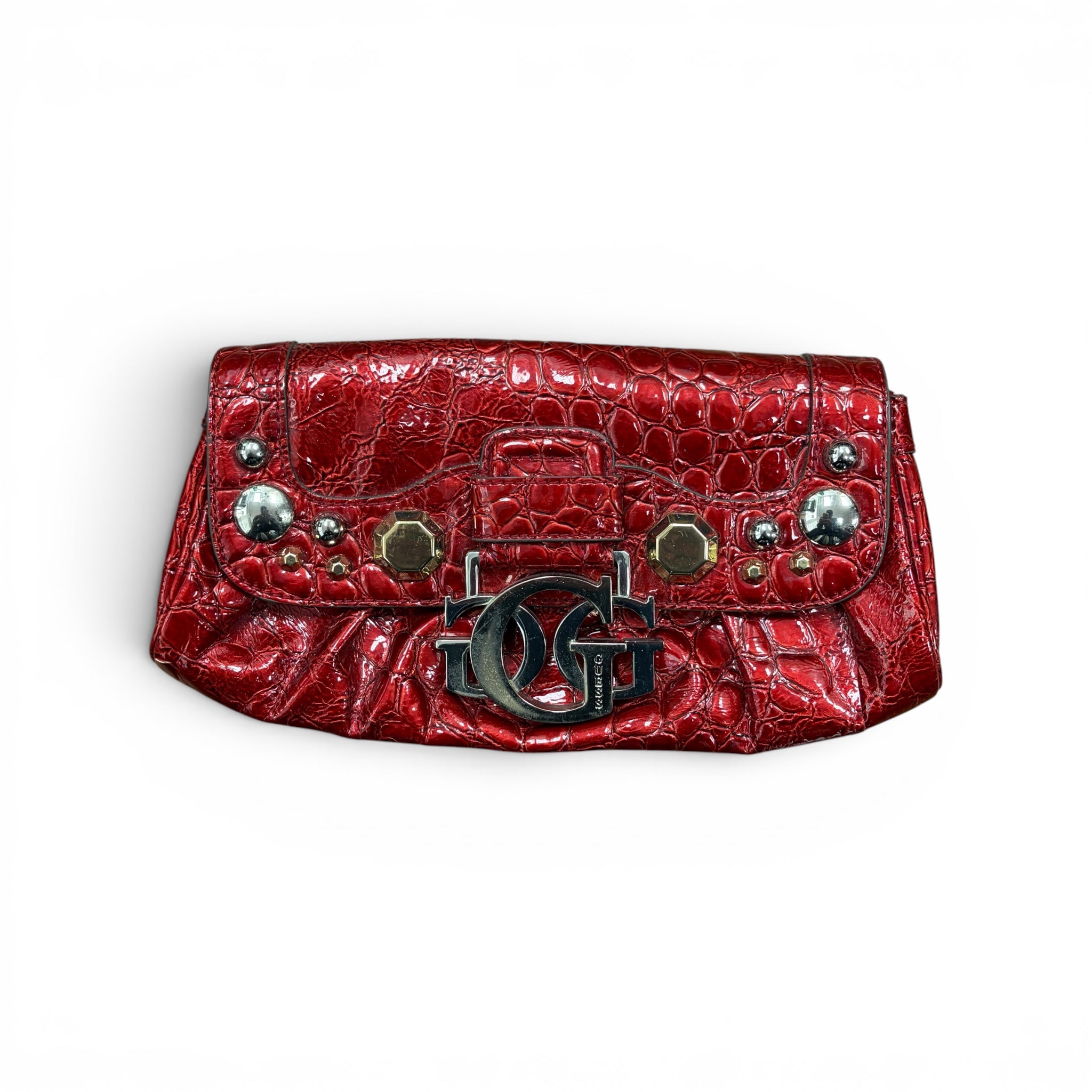 Guess Embossed Leather Clutch Red