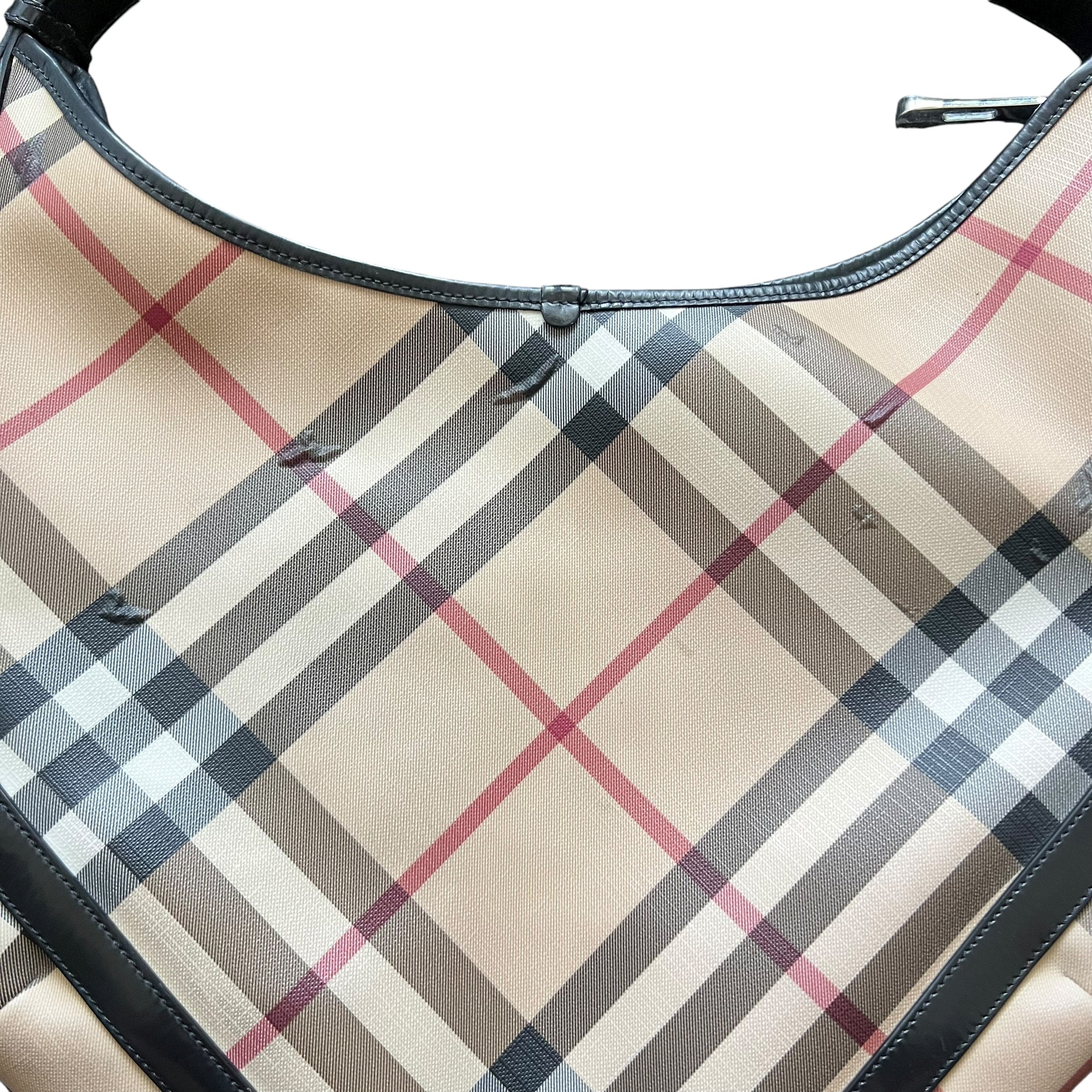 Burberry SuperNova Check Coated Canvas Hobo Bag Brown