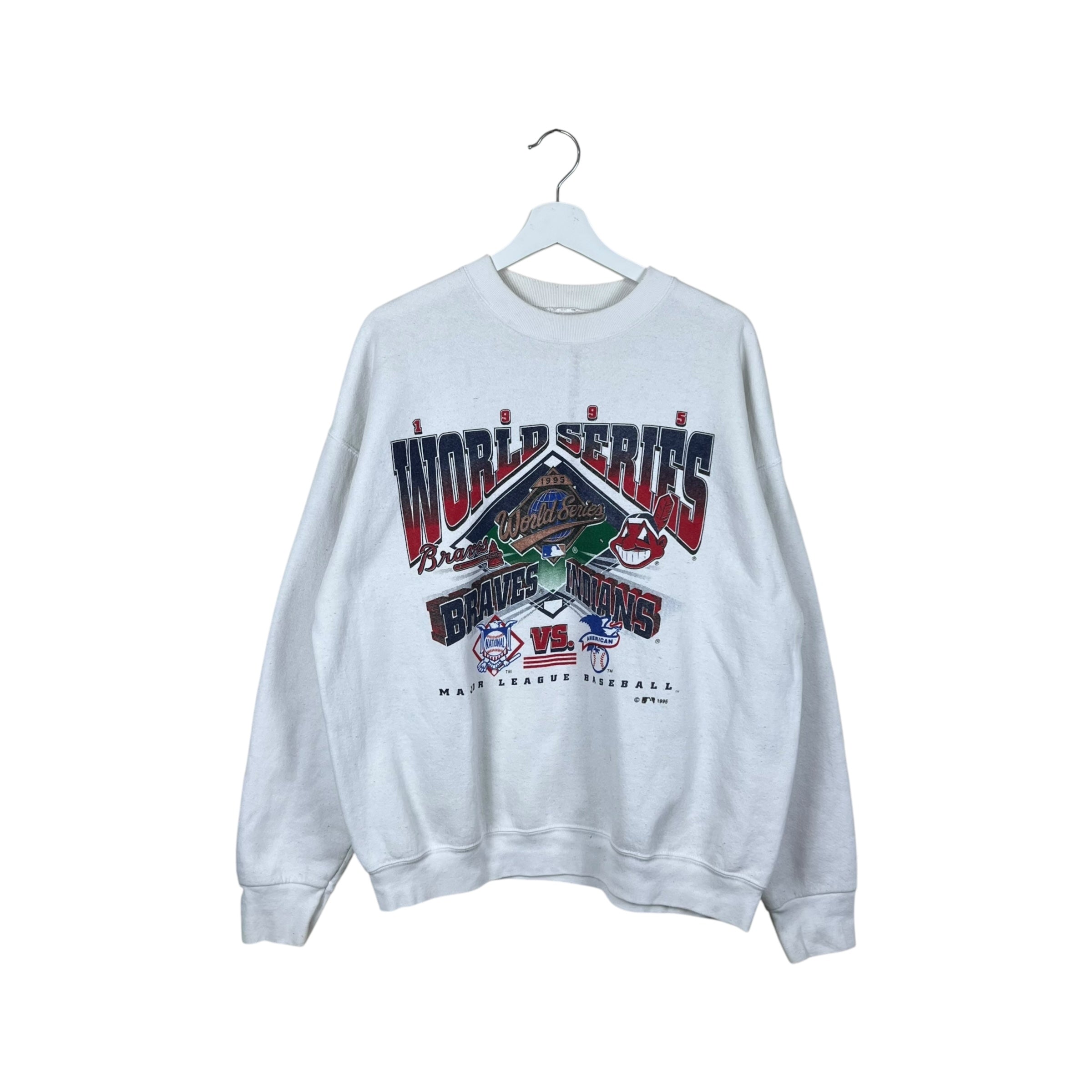 1995 MLB World Series Atlanta Braves vs Cleveland Indians Arch Logo Crewneck White