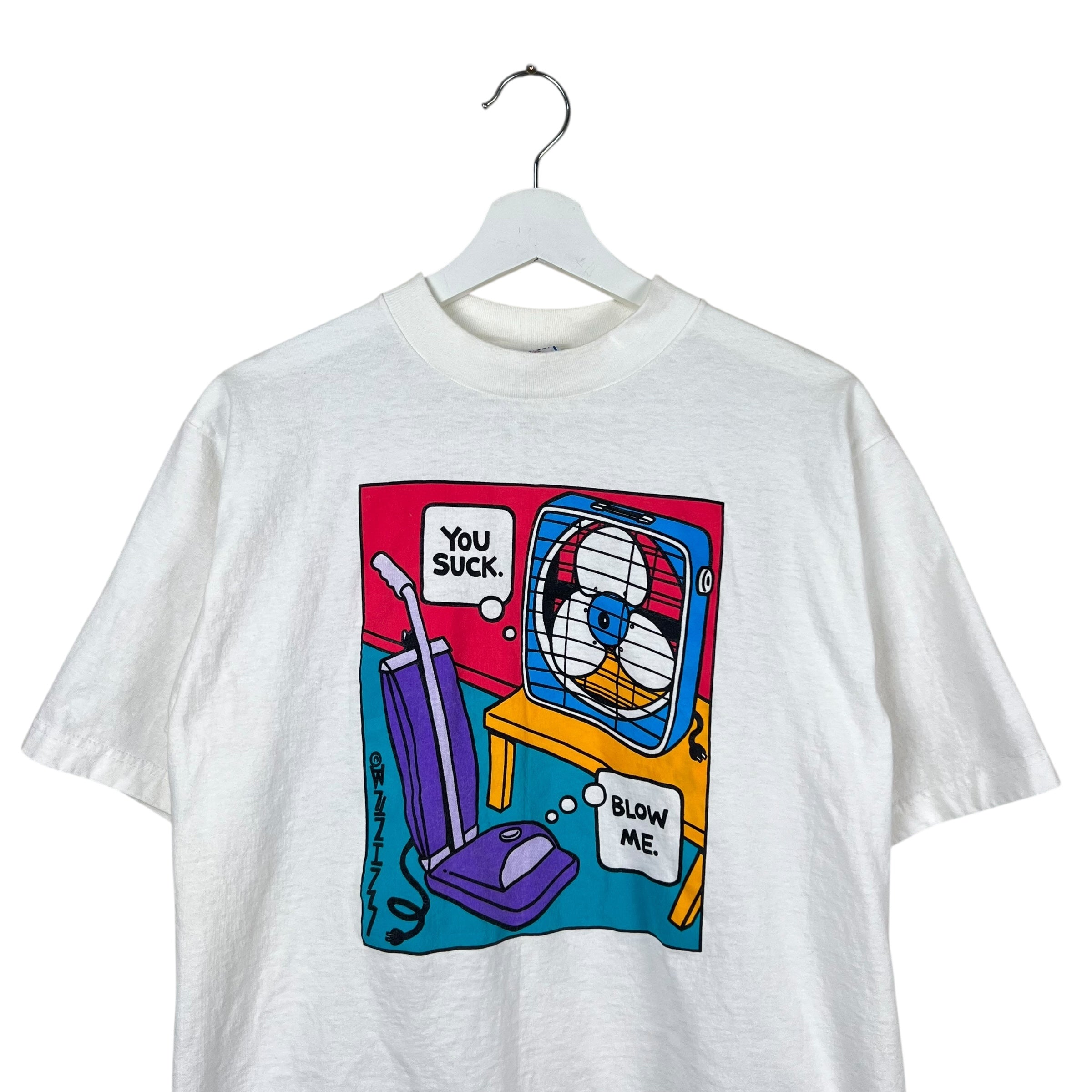 Vintage Cartoon Comedy “You Suck. Blow Me” Tee White