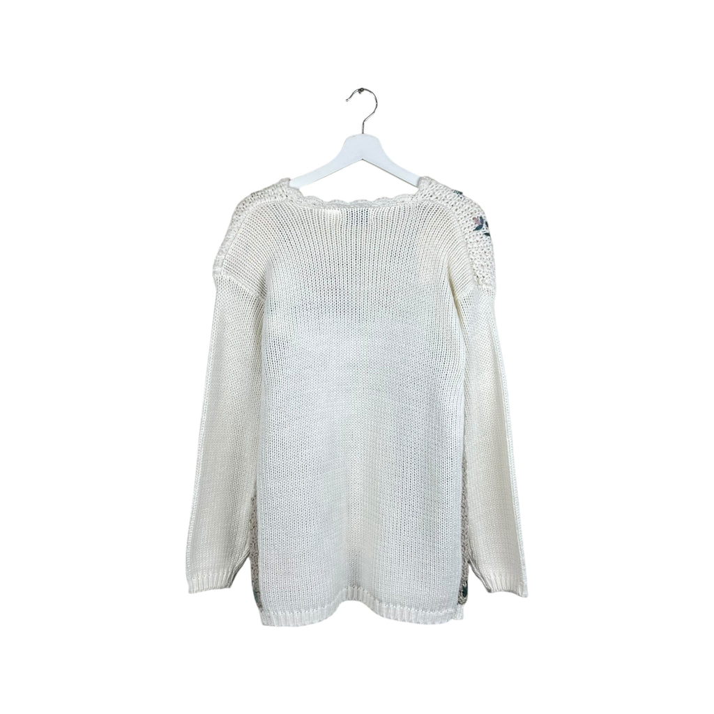 Vintage East West Clothing Women’s 3D Flower Print Knit Cream
