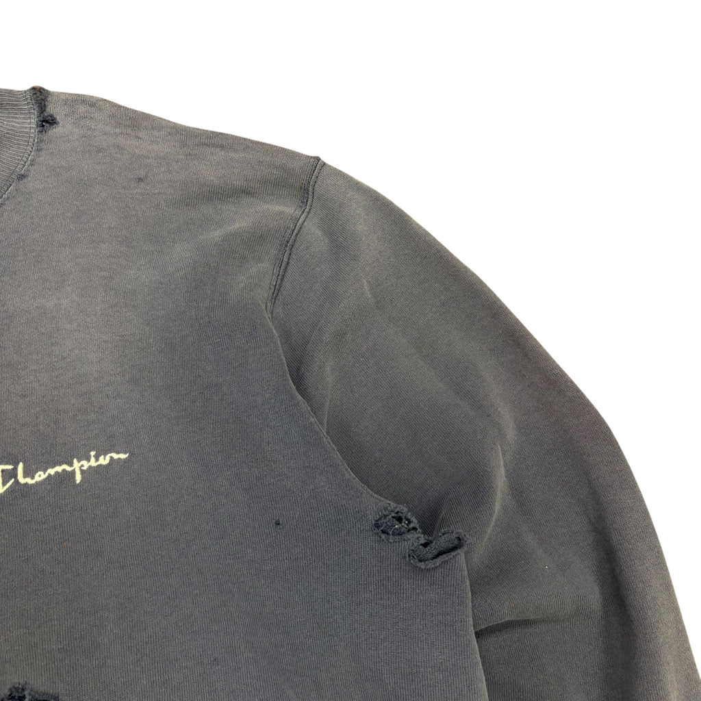 Vintage 90’s Champion Script Logo Thrashed Crewneck Navy