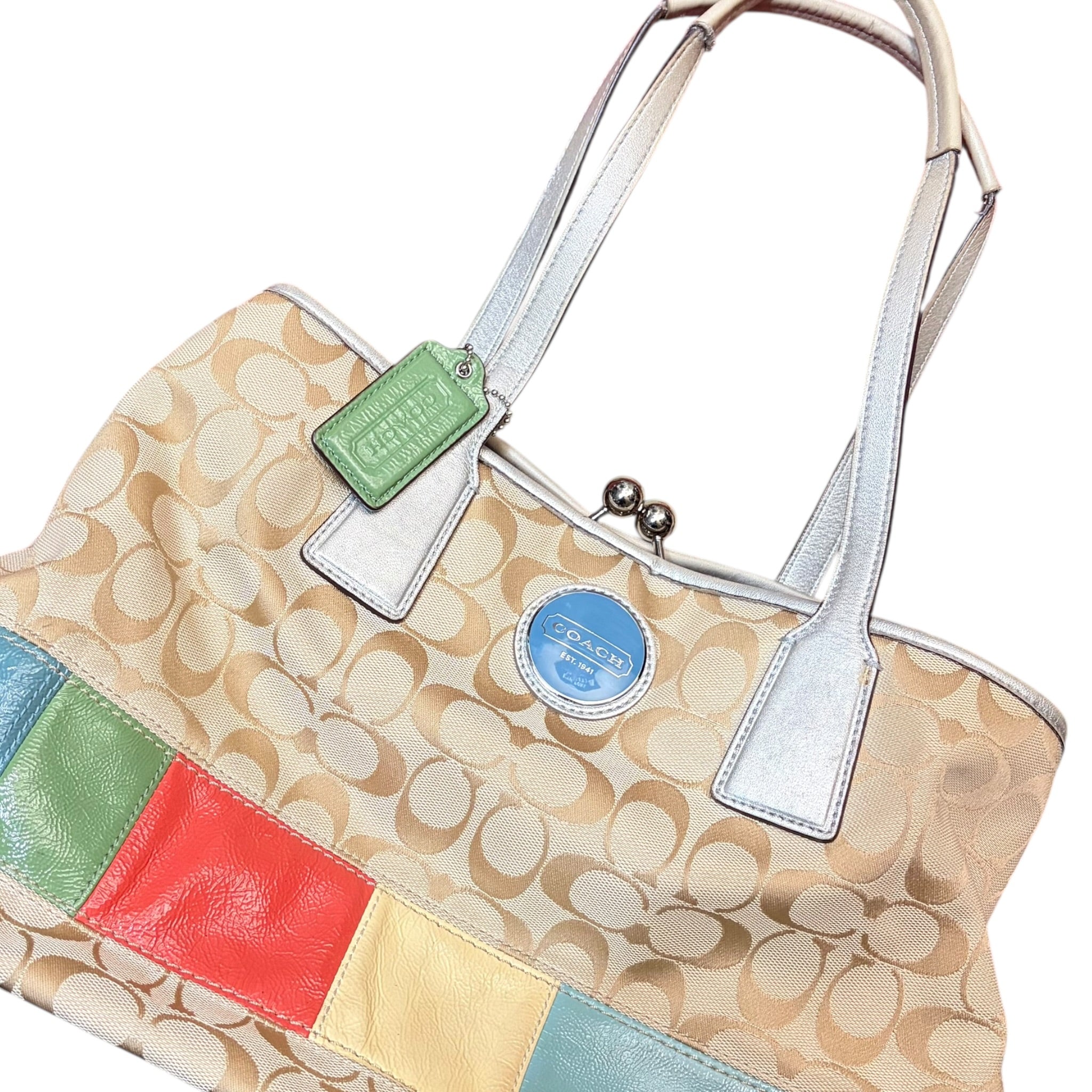 Coach Khaki Monogram Multicolour Leather Strip Shoulder Bag