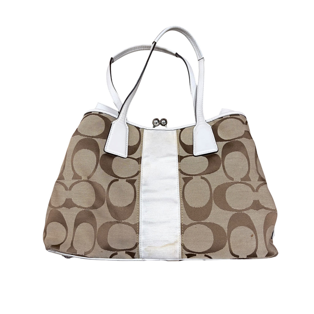 Vintage Coach Signature Kiss Lock Tote Bag Tan