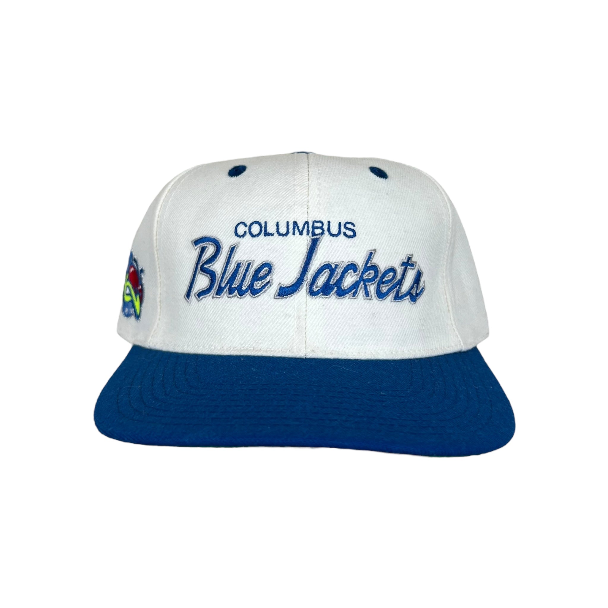 Vintage Sports Specialties Columbus Blue Jackets Script SnapBack Hat White Blue