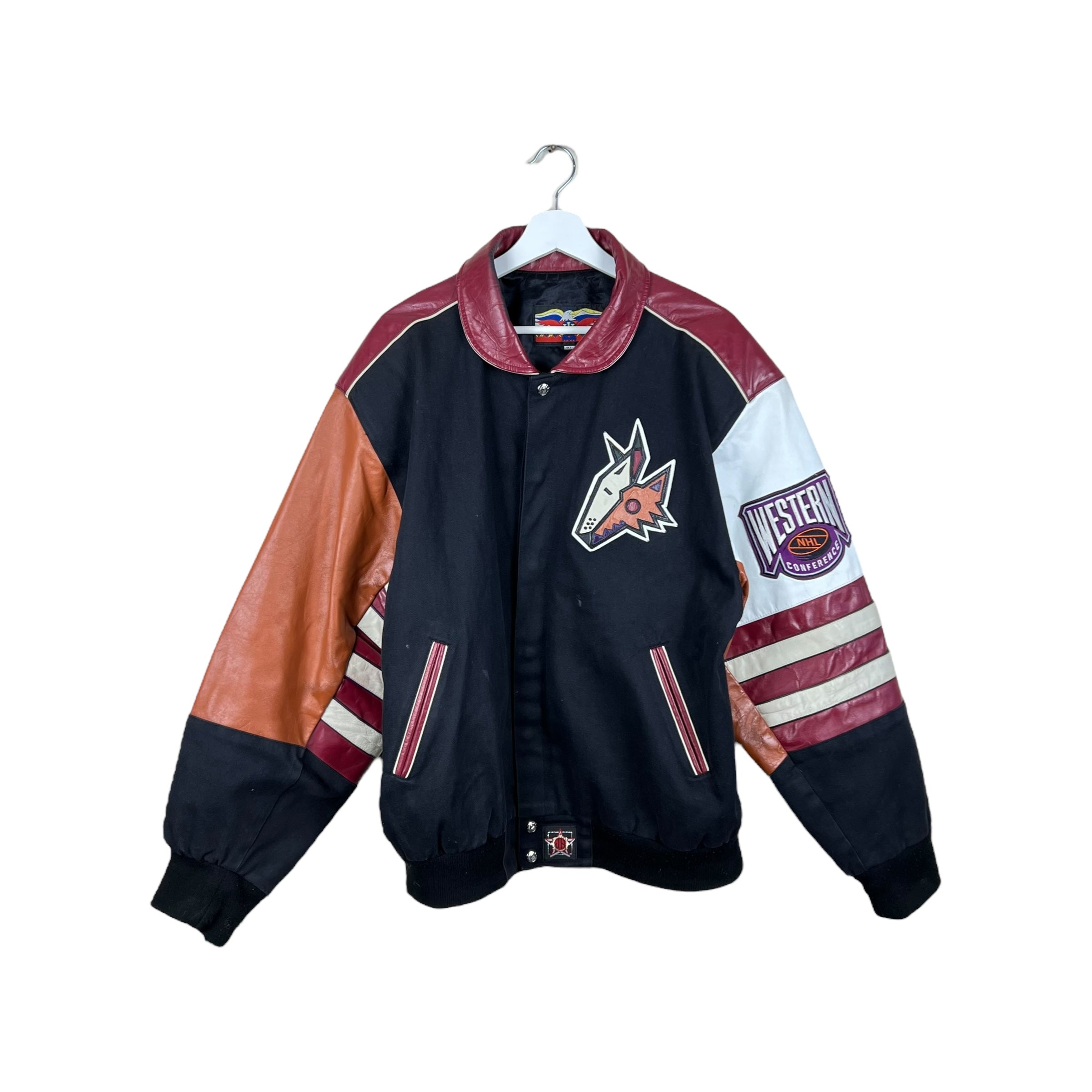 Vintage Jeff Hamilton Phoenix Coyotes Embroidered Leather Jacket