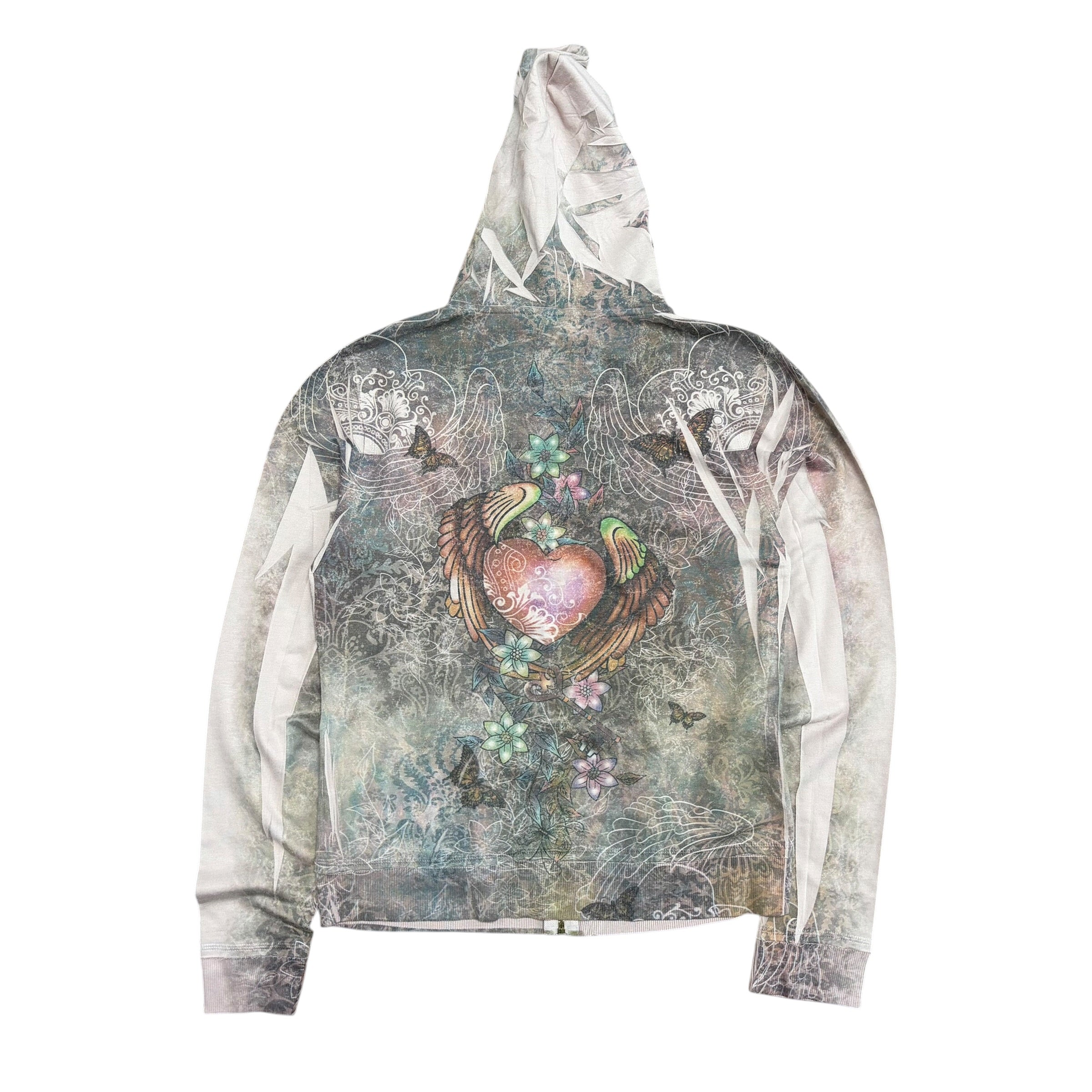 Vintage Women’s Y2K Bedazzled Heart Graphic Full Zip Hoodie Pink