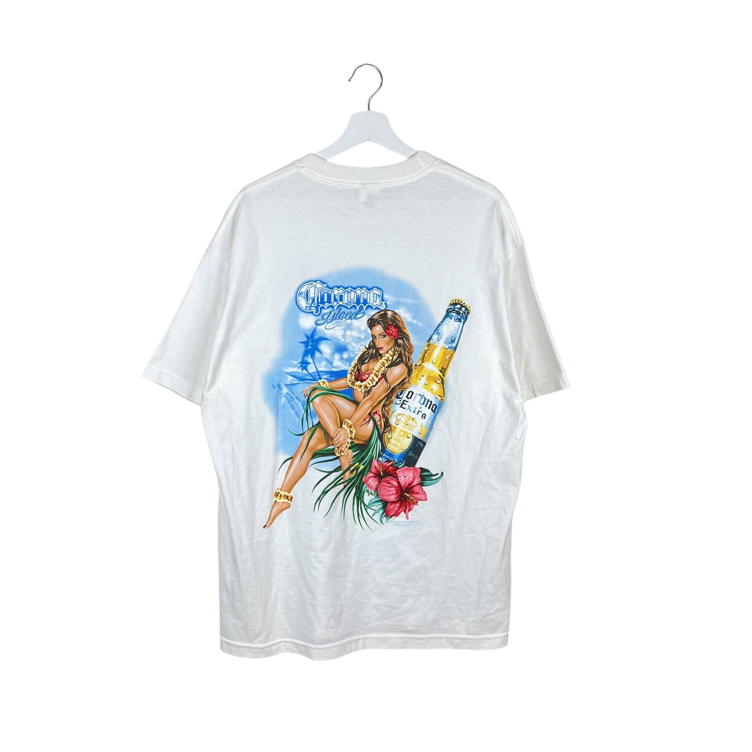 Vintage Corona Extra Island Girl Graphic Tee White