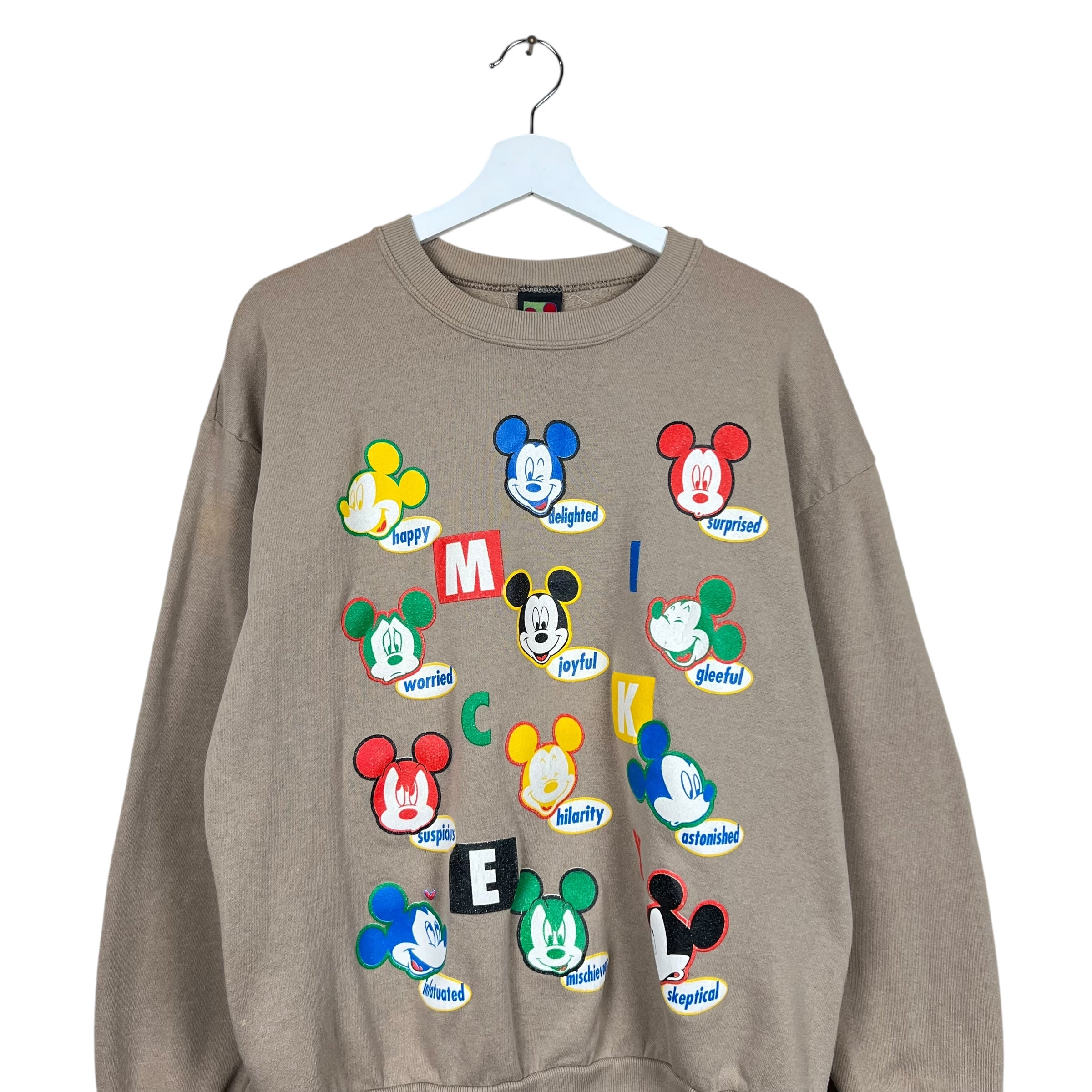 Vintage Mickey Mouse Faces of Emotions Crewneck Light Brown
