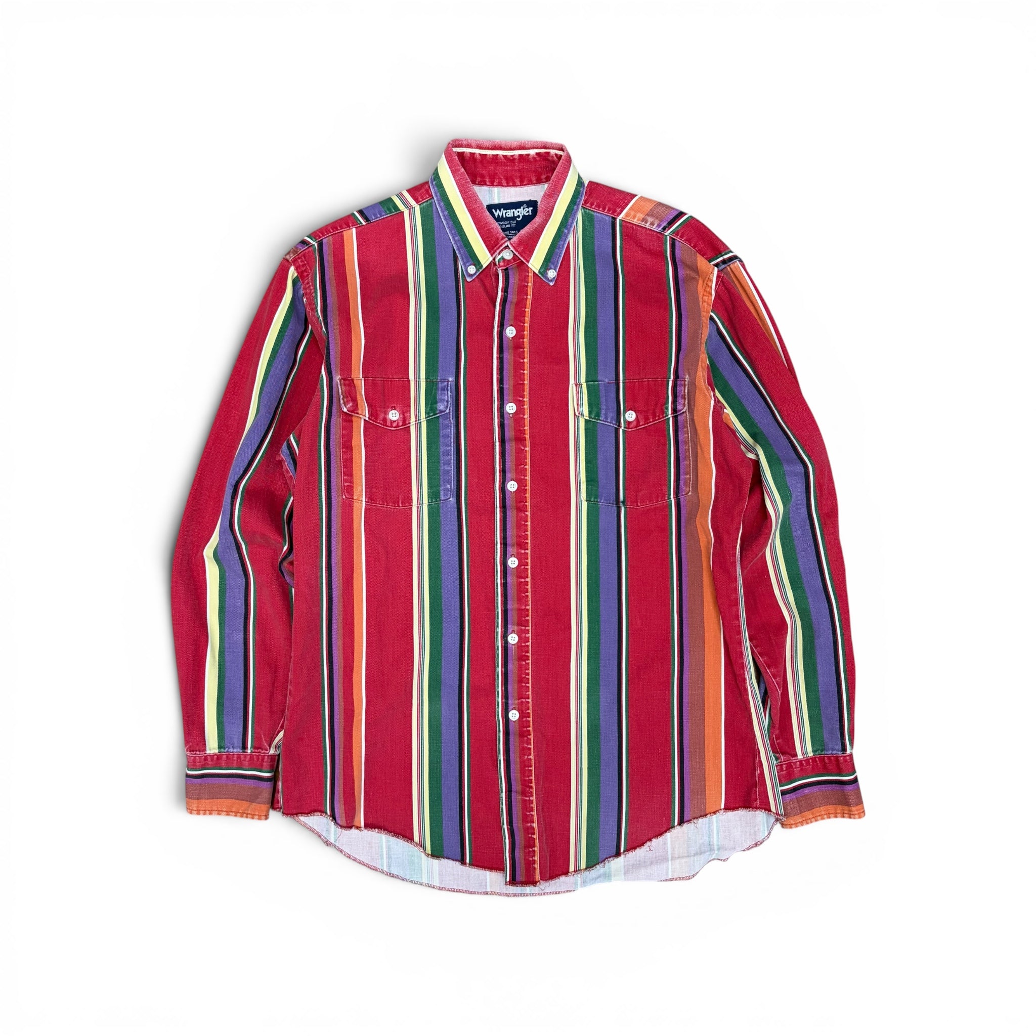 Vintage Wrangler Brushpopper Western Cowboy Cut Striped Pearl Snap