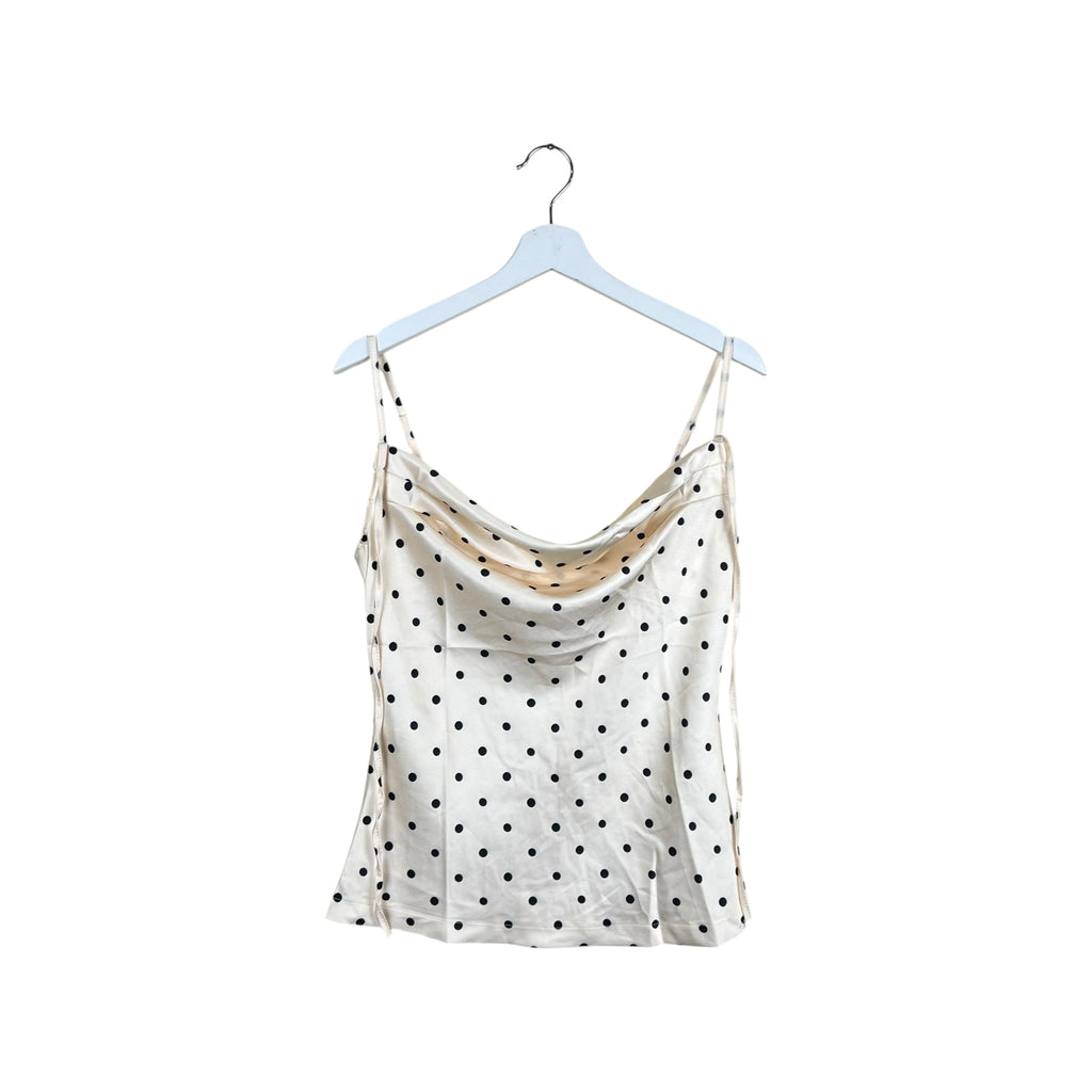 Vintage Women’s Cowl Neck Satin Top Polka Dot Cream