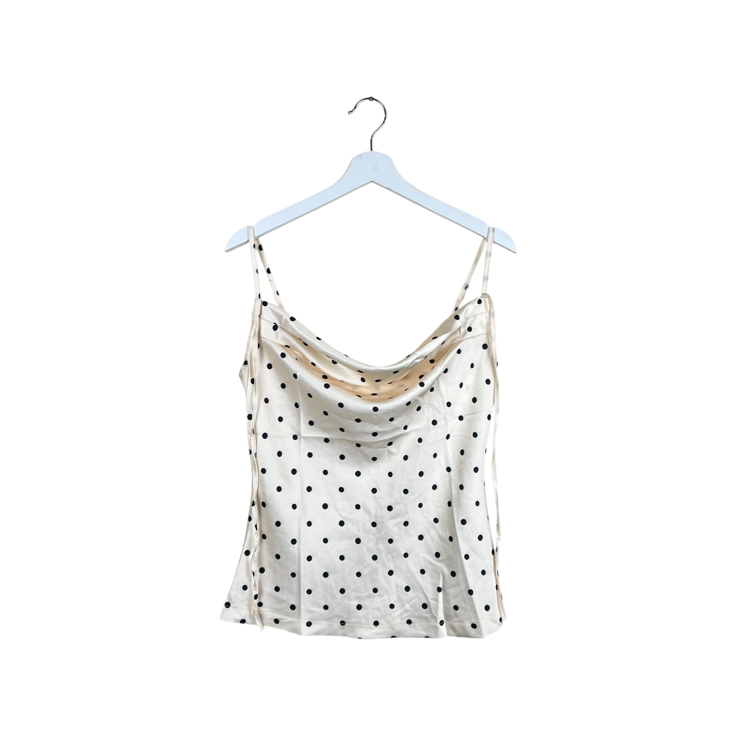 Vintage Women’s Cowl Neck Satin Top Polka Dot Cream