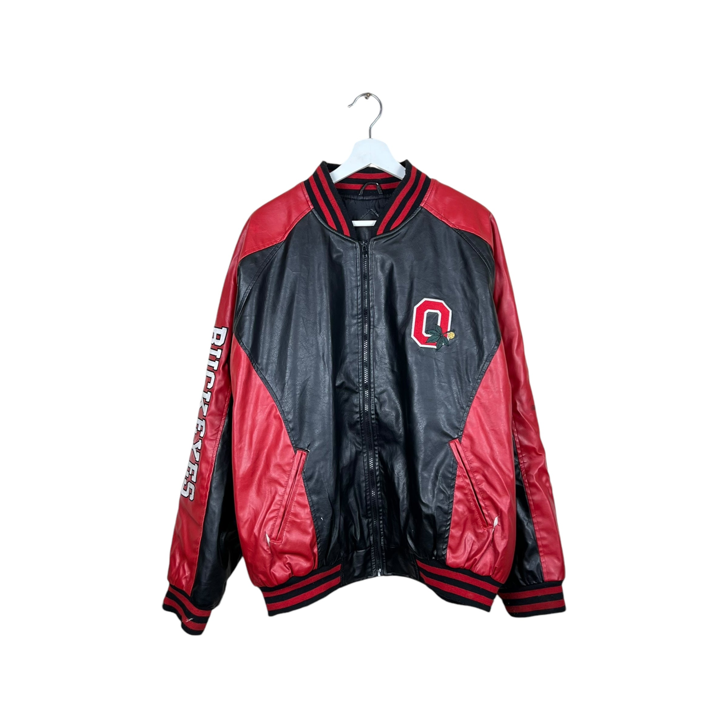 Vintage Steve & Barry’s Ohio State Buckeyes Logo Bomber Leather Jacket Black/Red