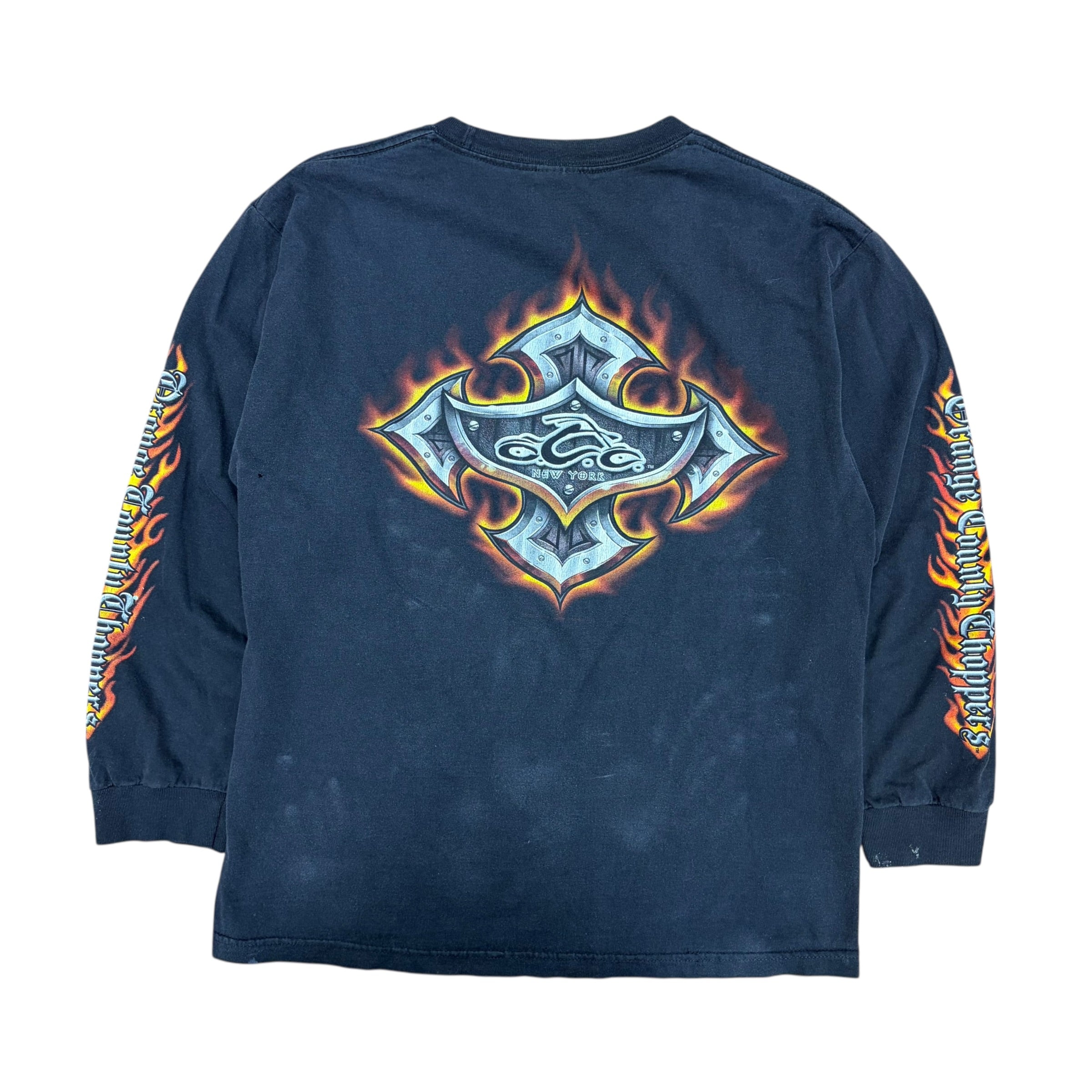 Vintage Orange County Choppers Flames Cross Logo Longsleeve Faded Black