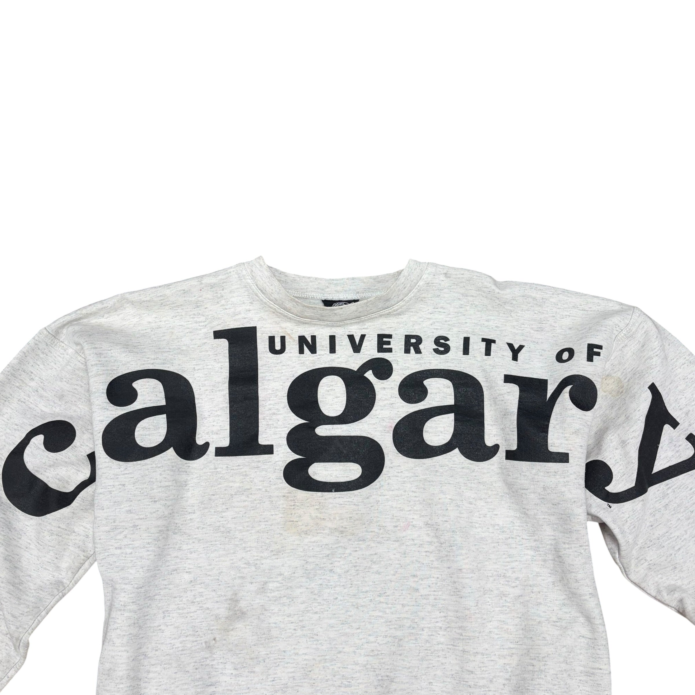 Vintage University Of Calgary Big Spellout Crewneck Heather Grey