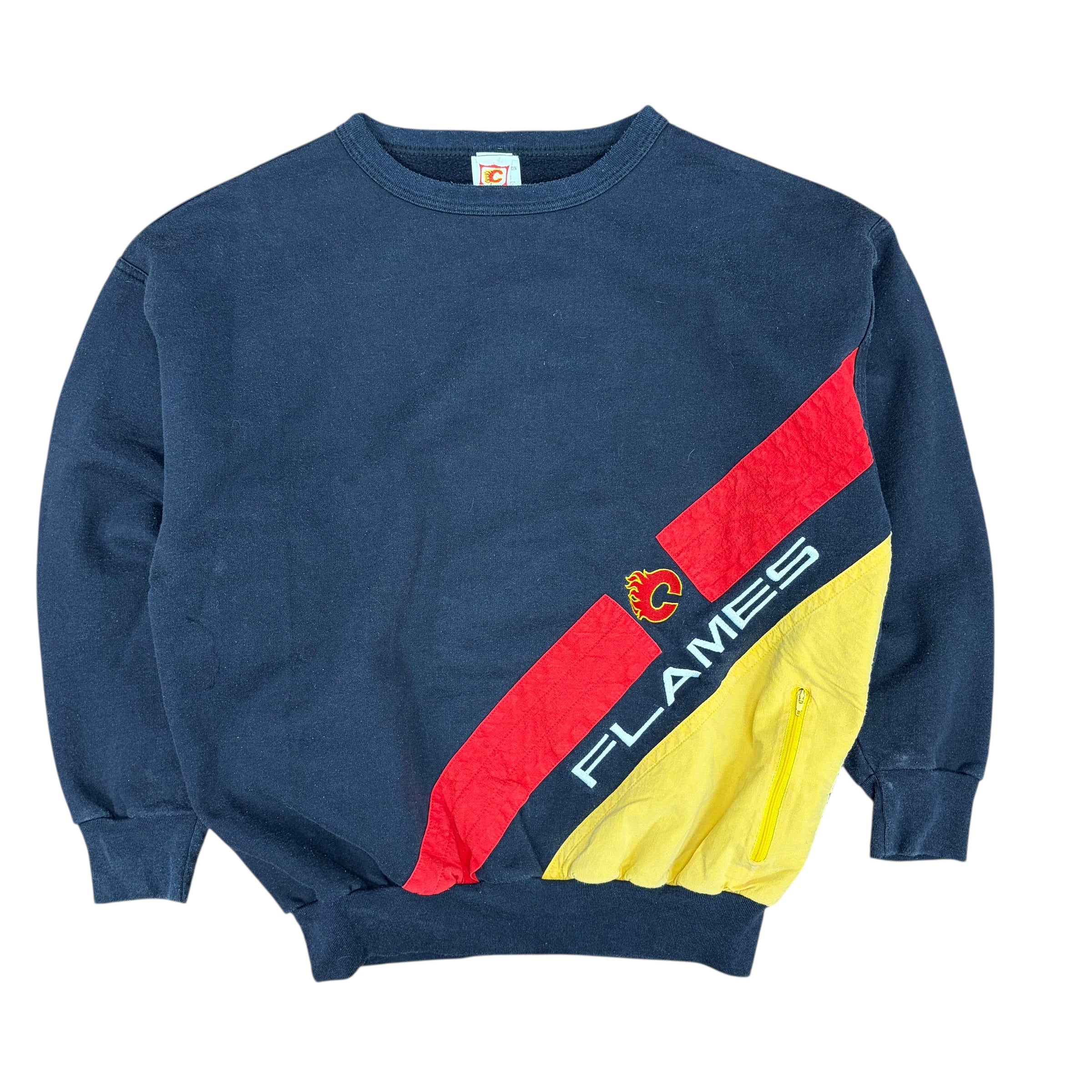 Vintage NHL Calgary Flames Side Stripe Crewneck Black