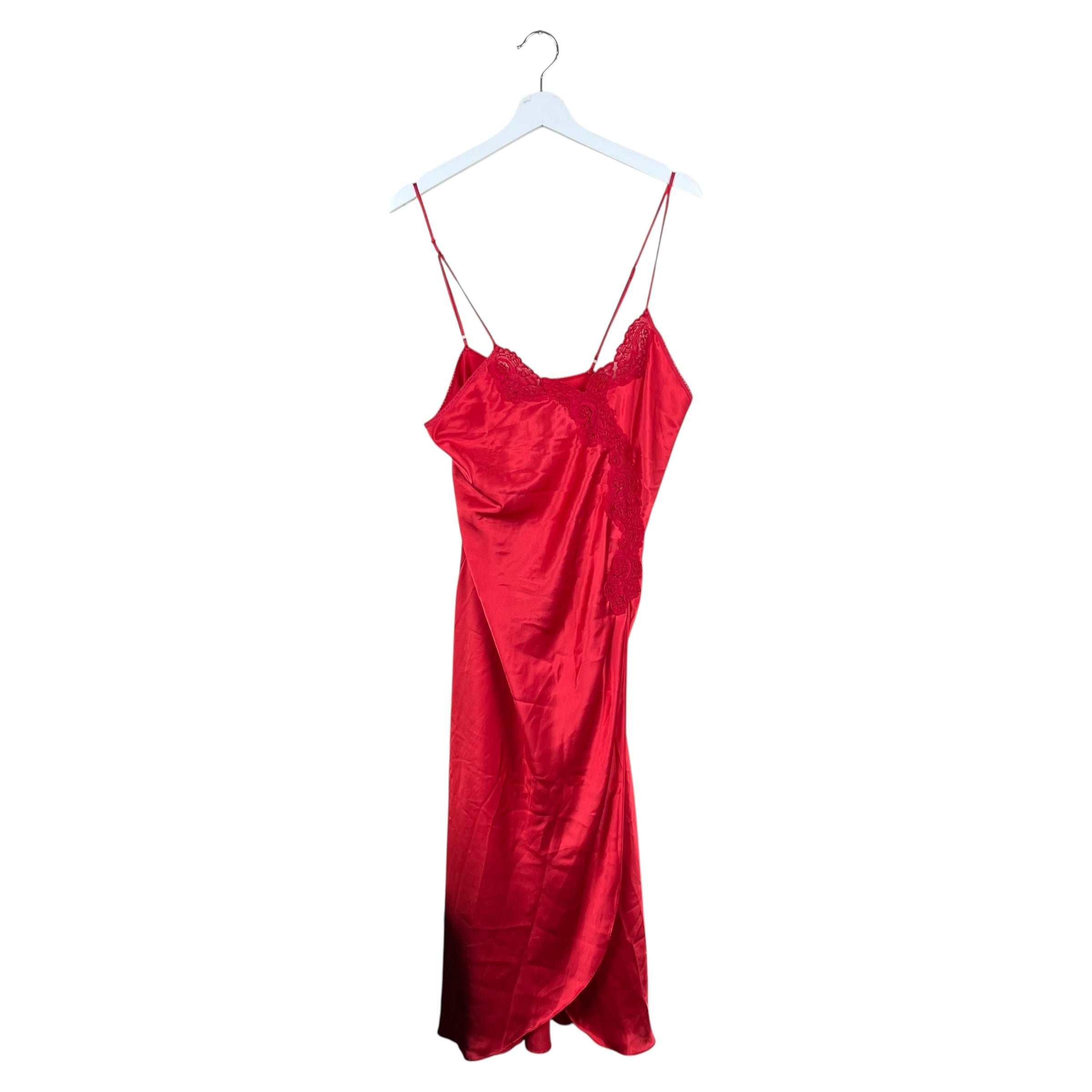 Vintage Linda Women’s Long Silk Slip Dress Red
